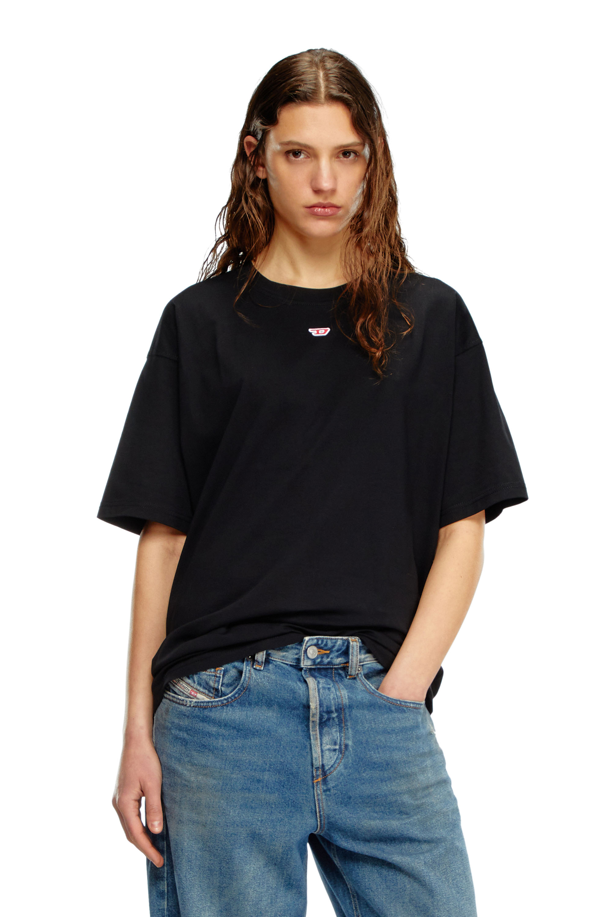 Diesel - T-BOXT-D, Unisex T-shirt with embroidered D patch in ブラック - Image 4