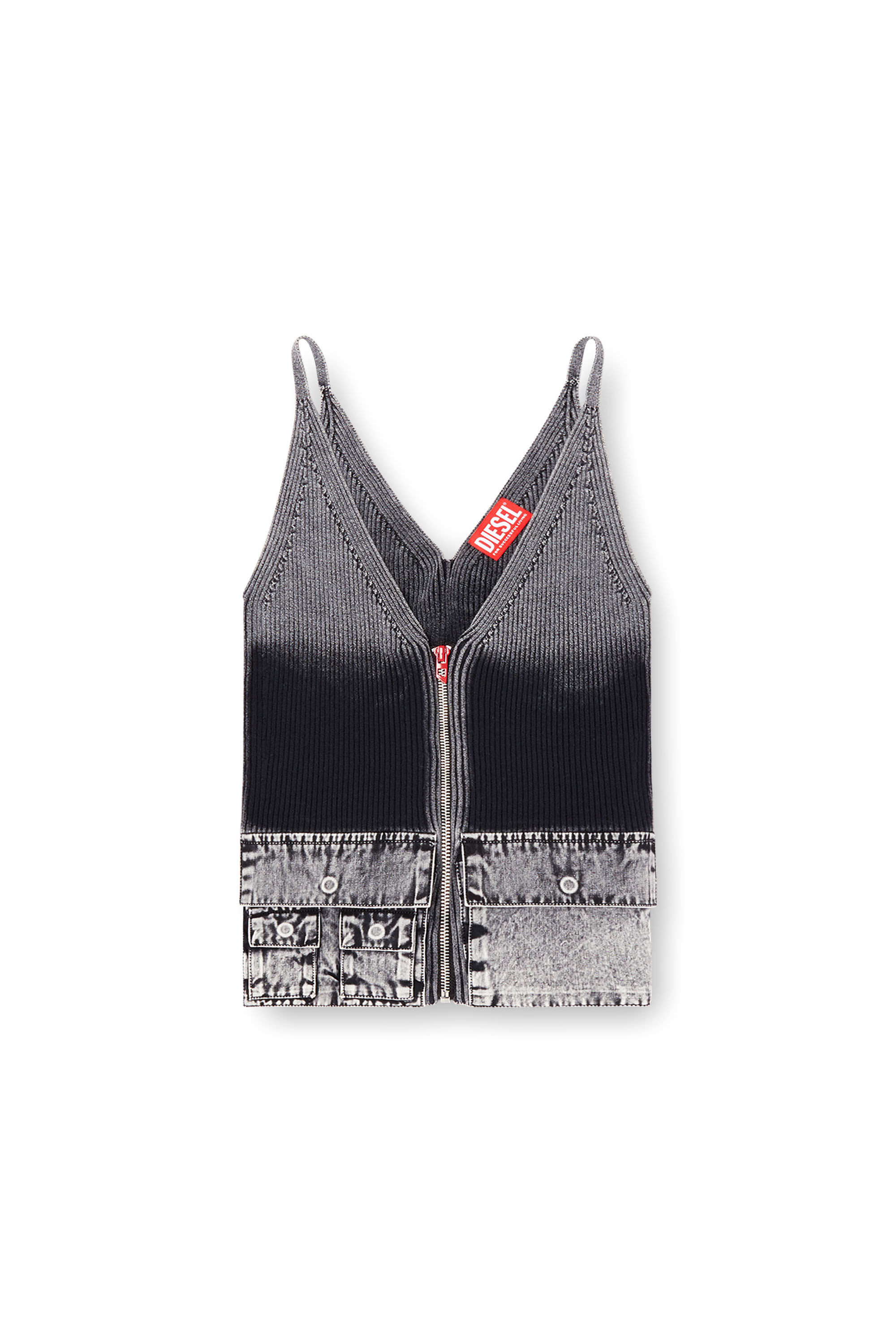 Diesel - M-MELLY, Female's Knit tank top with denim cargo pockets in ダークグレー - 5