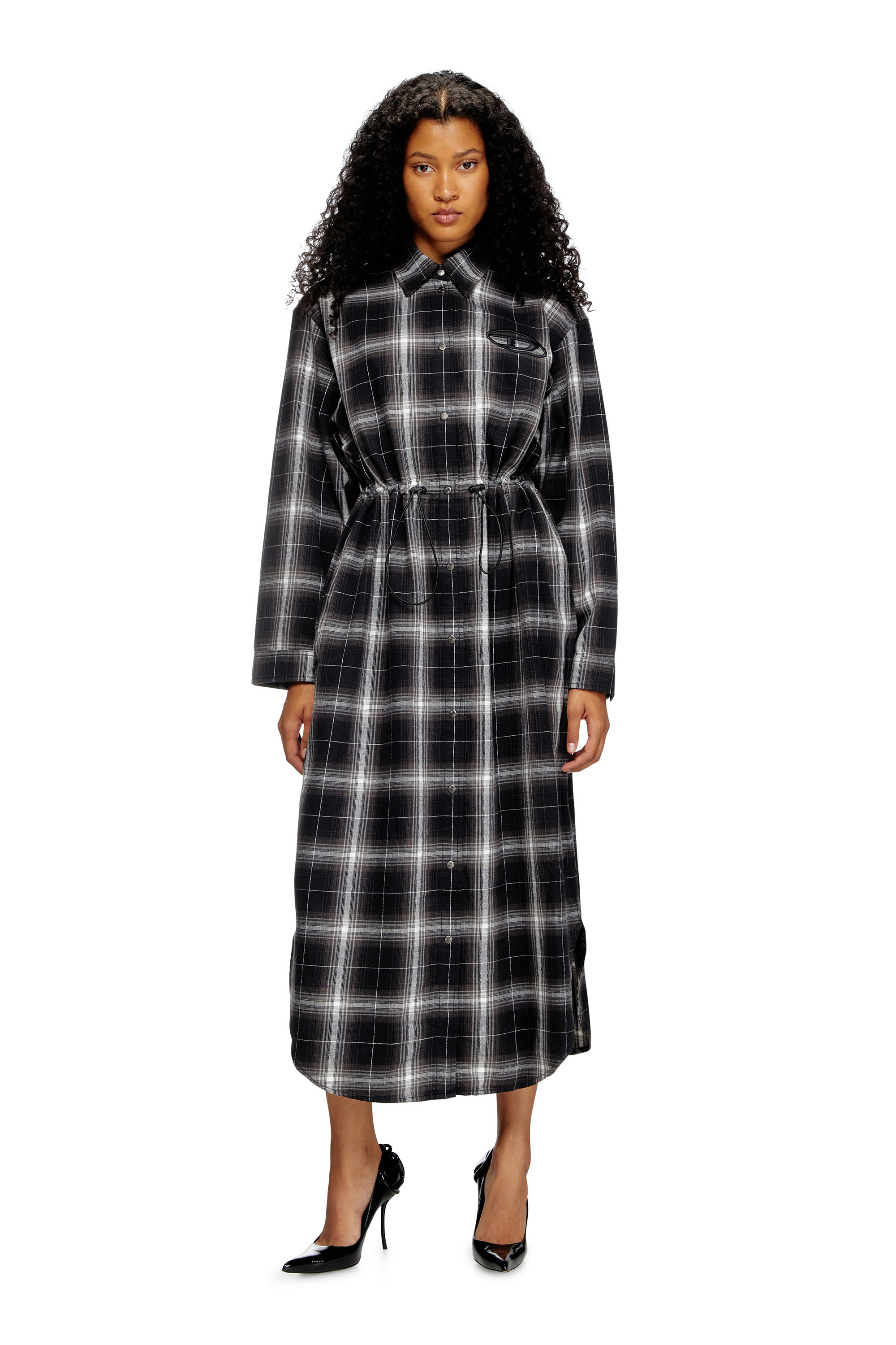 Diesel - D-REAMER, Female's Midi shirt dress in check flannel in ブラック/ホワイト - 2