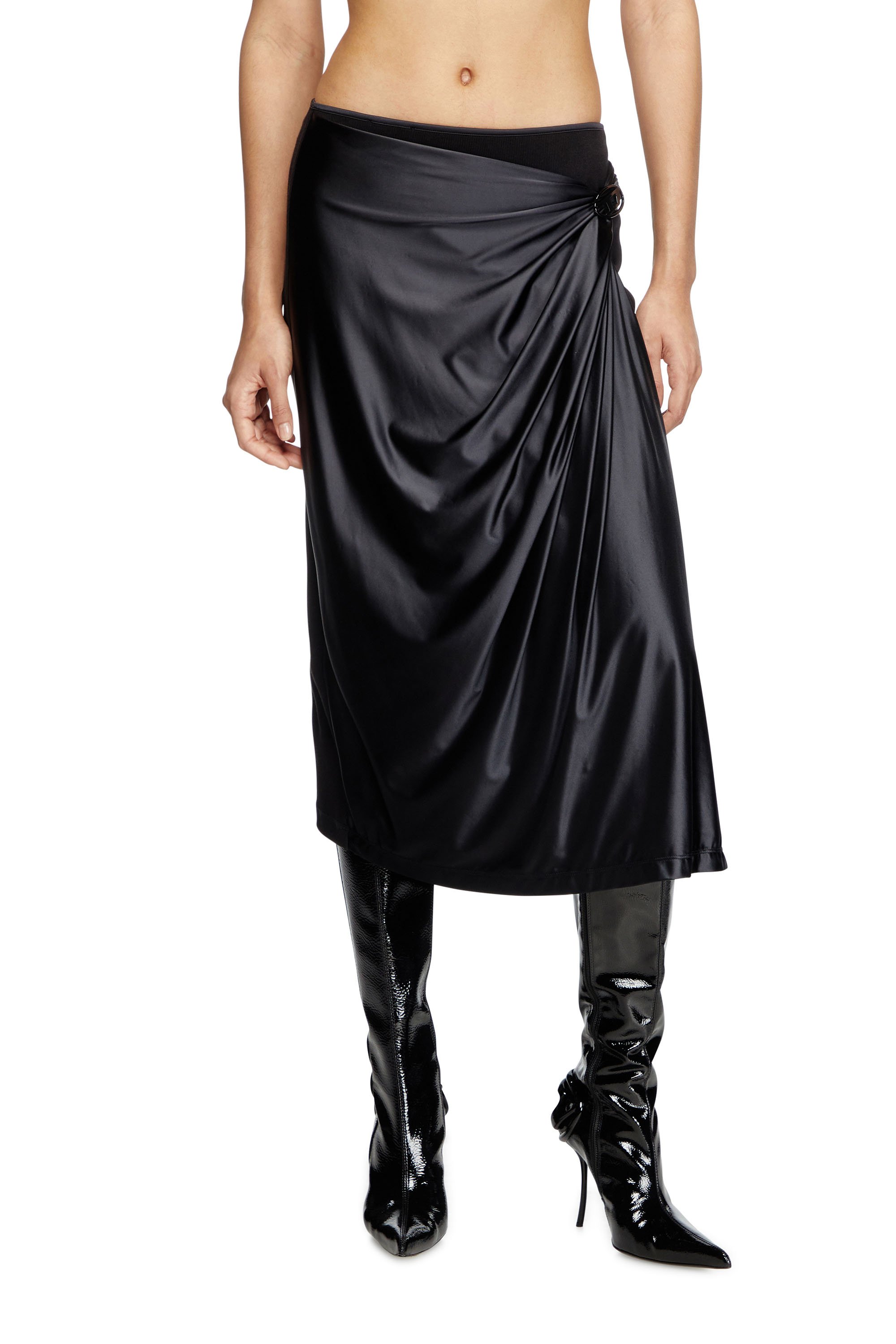 Diesel - O-SILV, Female's Draped midi skirt with chintz finish in ブラック - 1