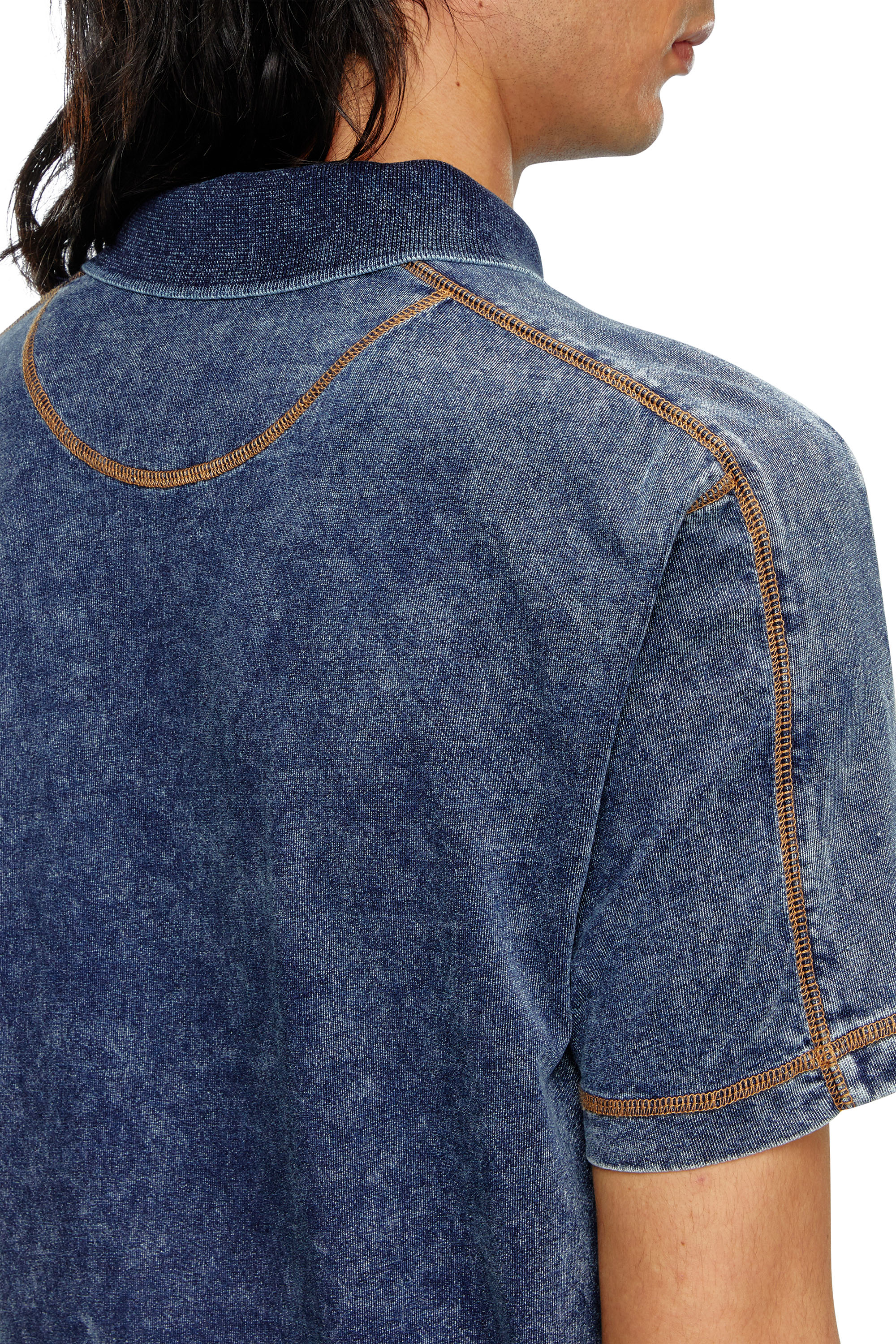 Diesel - T-SWIND, Male Polo shirt in denim-effect jersey in ブルー - Image 5