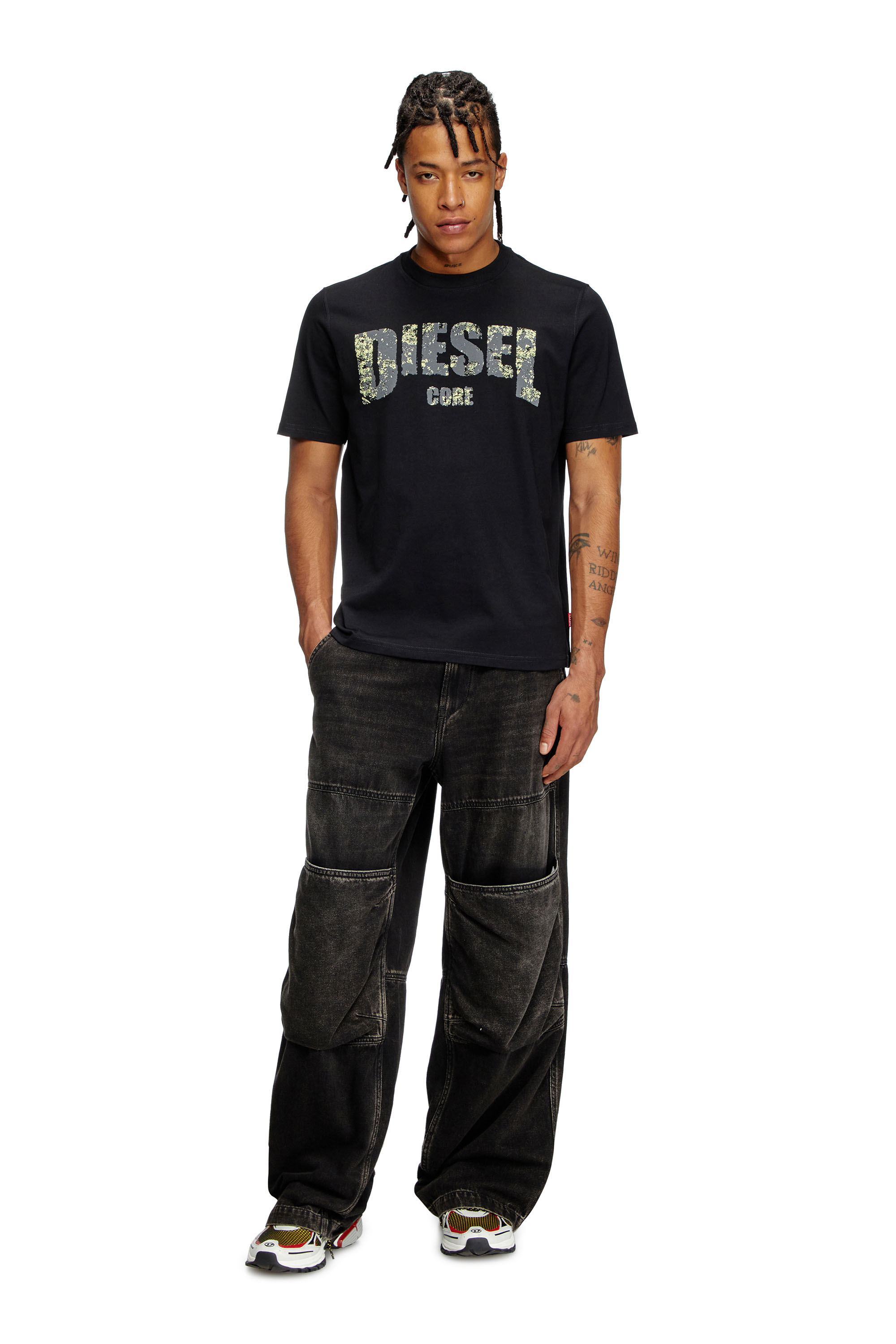 Diesel - T-ADJUST-R25, Male's T-shirt with Diesel Core print in ブラック - 2