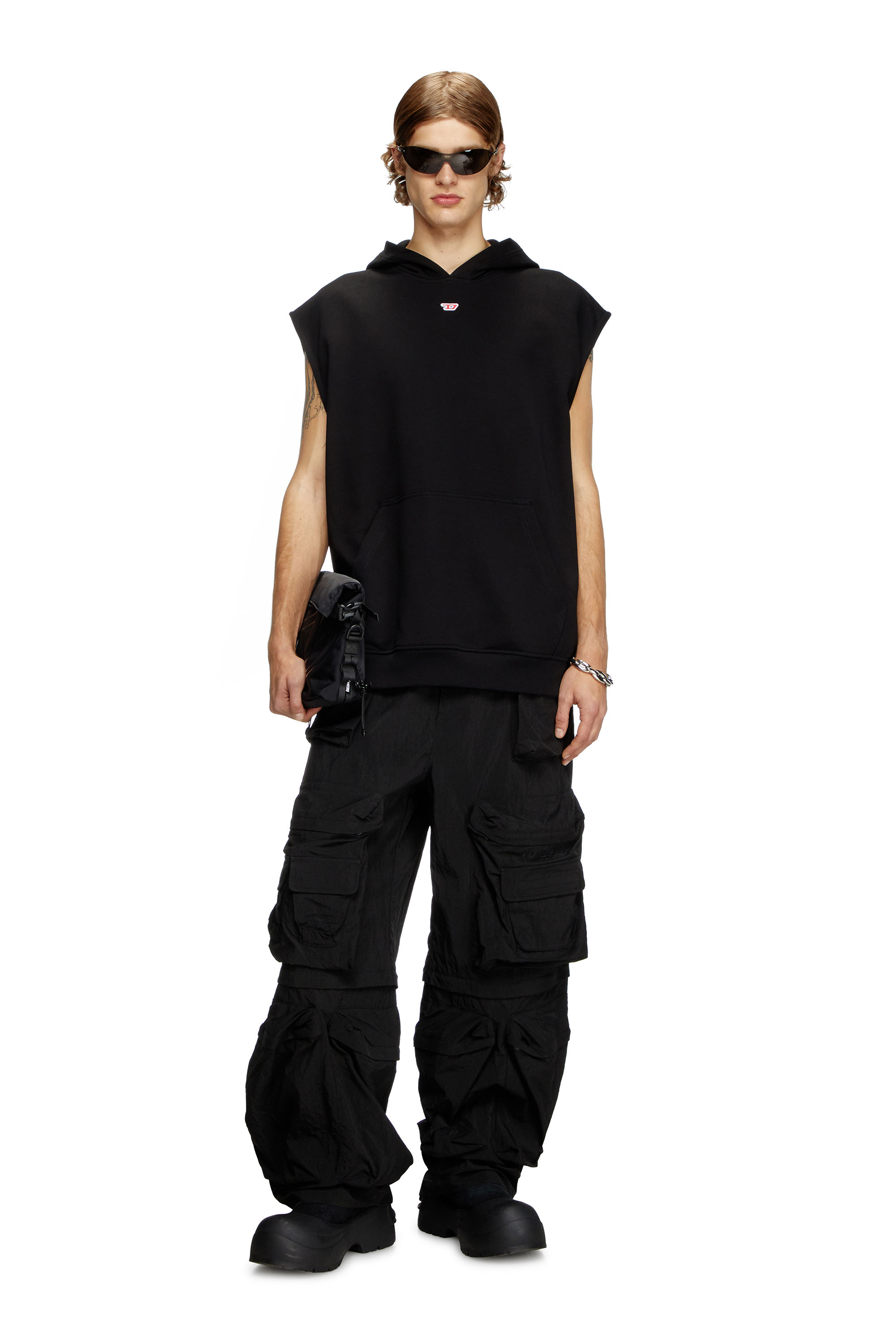 Diesel - S-BOXT-SL-D, Male's Sleeveless hoodie with D logo in ブラック - 2