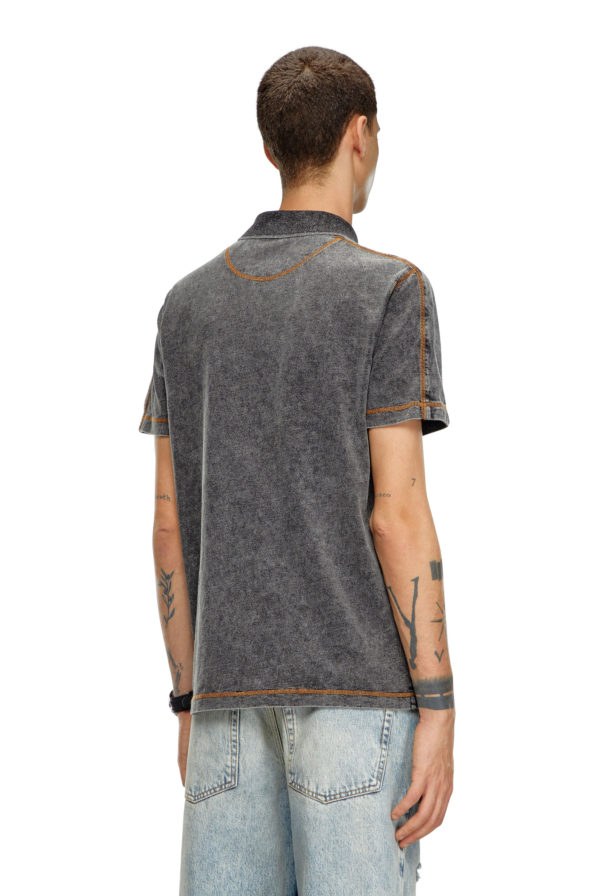 Diesel - T-SWIND, Male Polo shirt in denim-effect jersey in グレー - Image 4