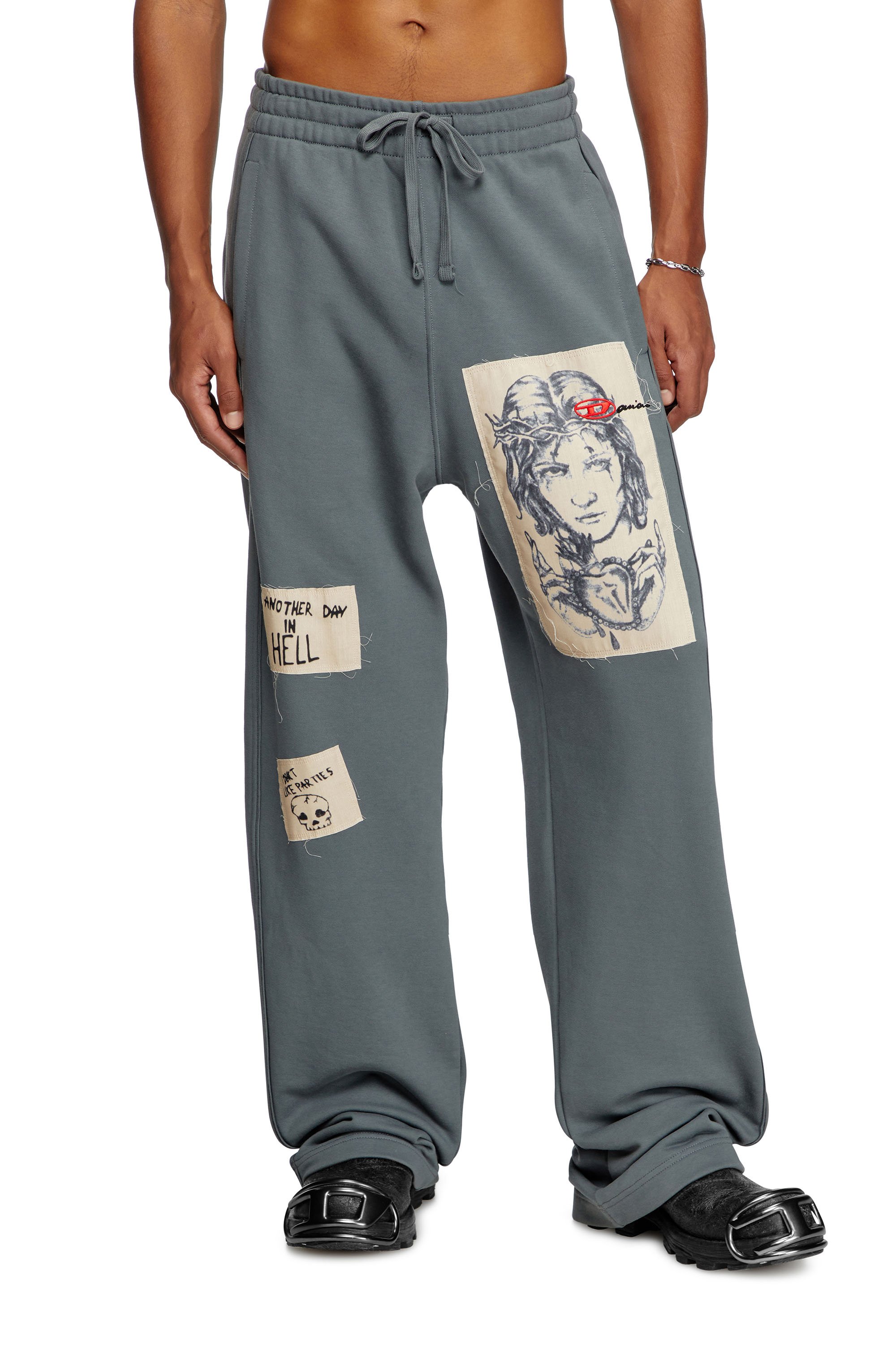 Diesel - P-MARTYANS-DD, Unisex's Track pants with tattoo patches in グレー - 2