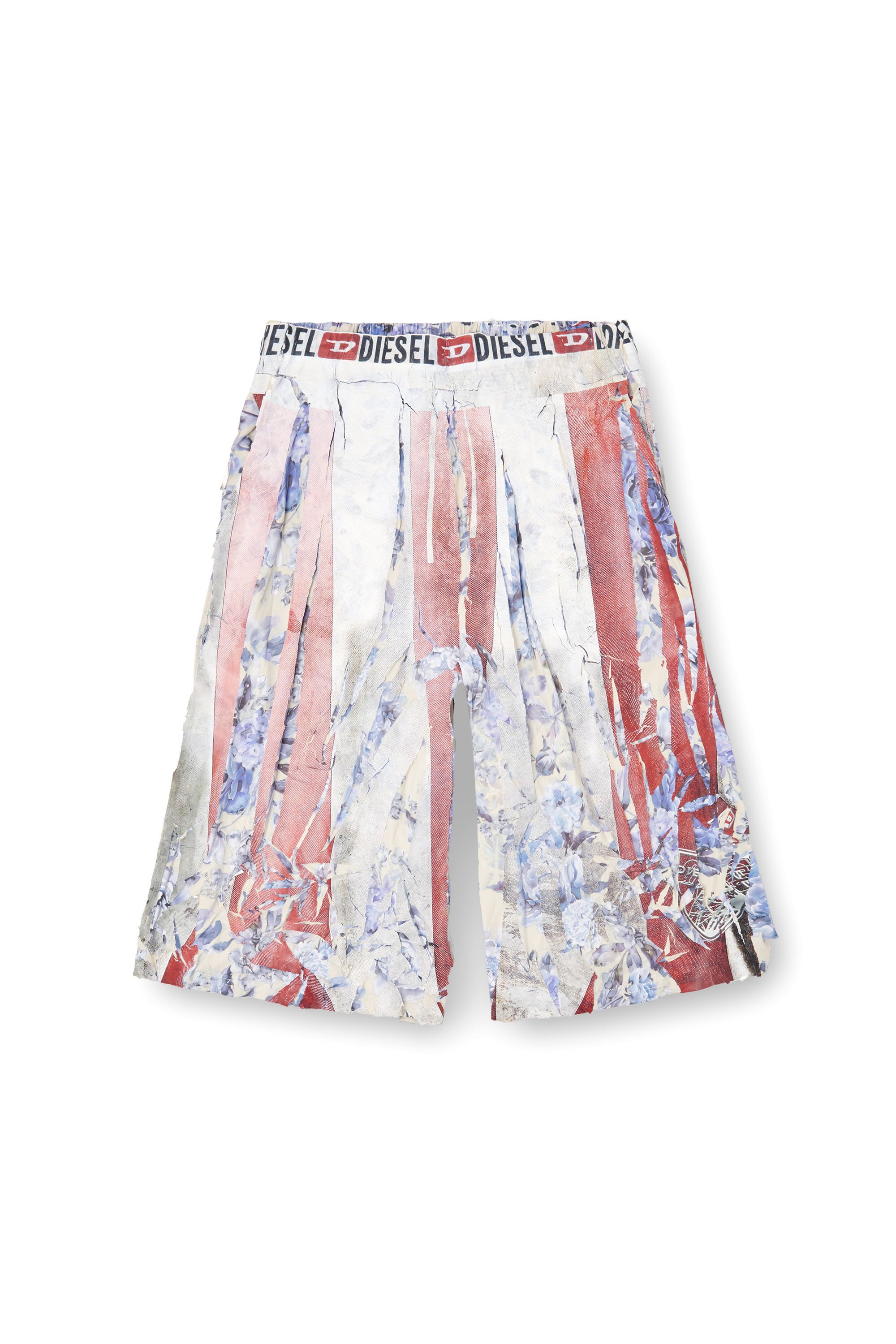 Diesel - P-HELGE, Unisex's Floral shorts with cracked over-print in レッド/ホワイト - 4