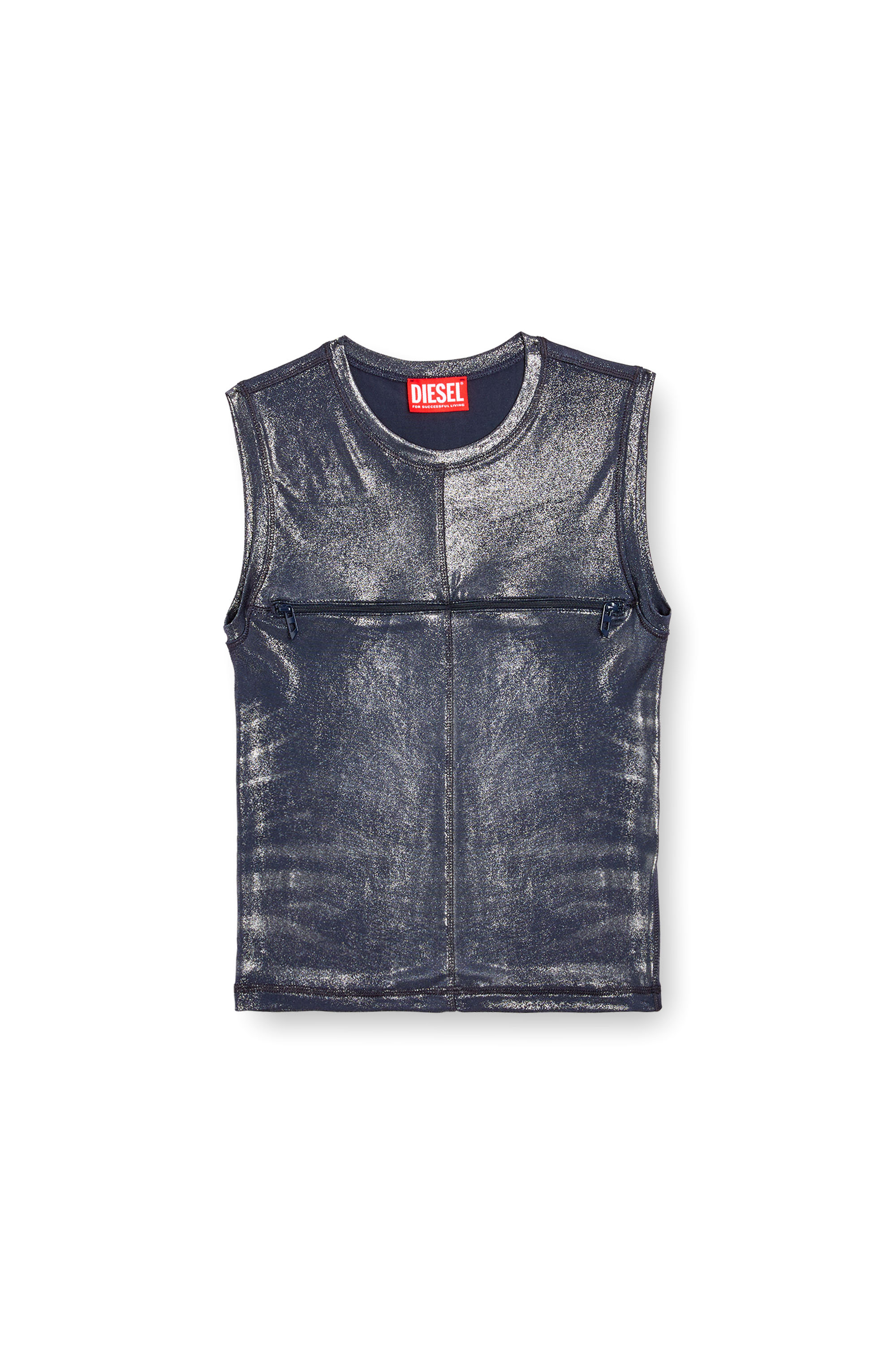 Diesel - T-VEZZY, Female's Metallic tank top with chest slit in ブルー - 3