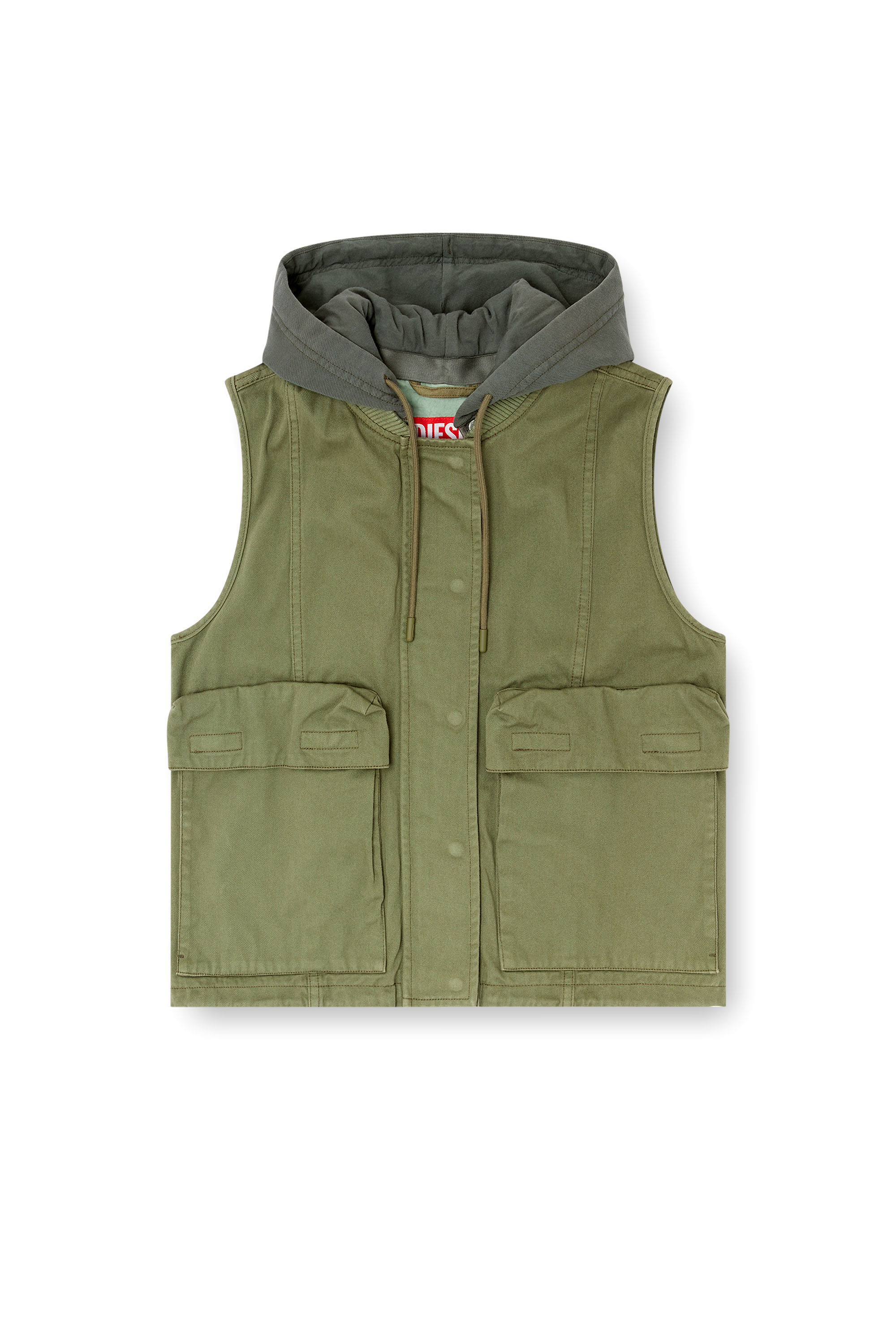 Diesel - G-ENESIS, Female's Hooded cargo vest in cotton twill in ミリタリーグリーン - 3