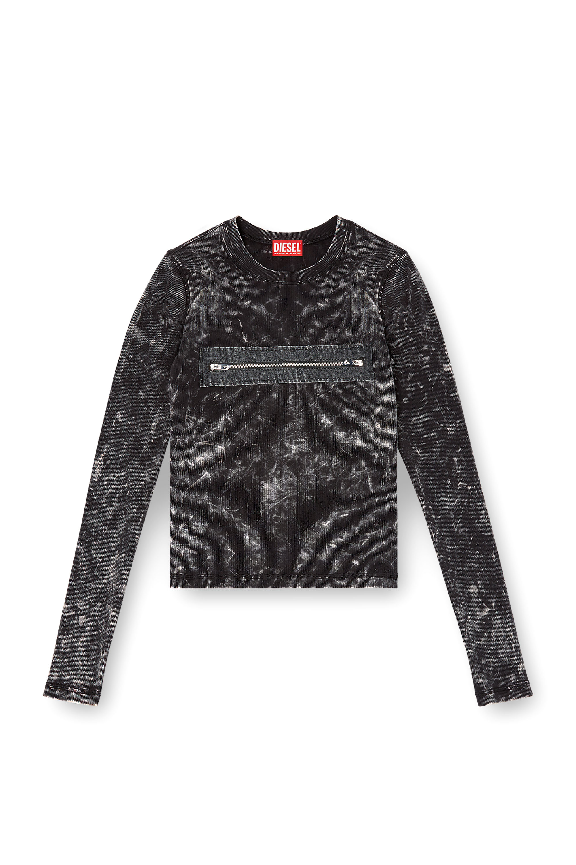 Diesel - T-ERCOLE, Female's Marbled top with zipped cut-out in ブラック - 3