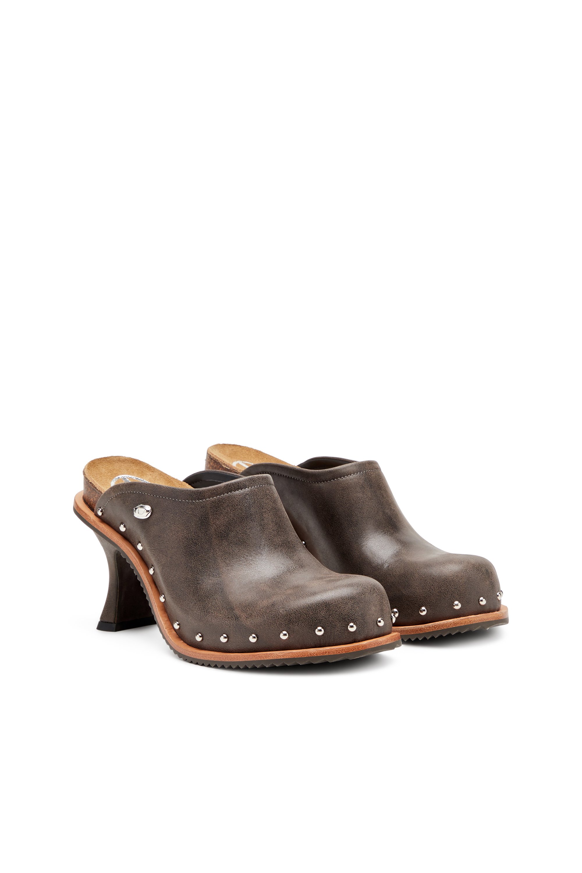 Diesel - D-WOODSTOCK ML CLOG W, Female's D-Woodstock-Studded leather mules in ダークブラウン - 2