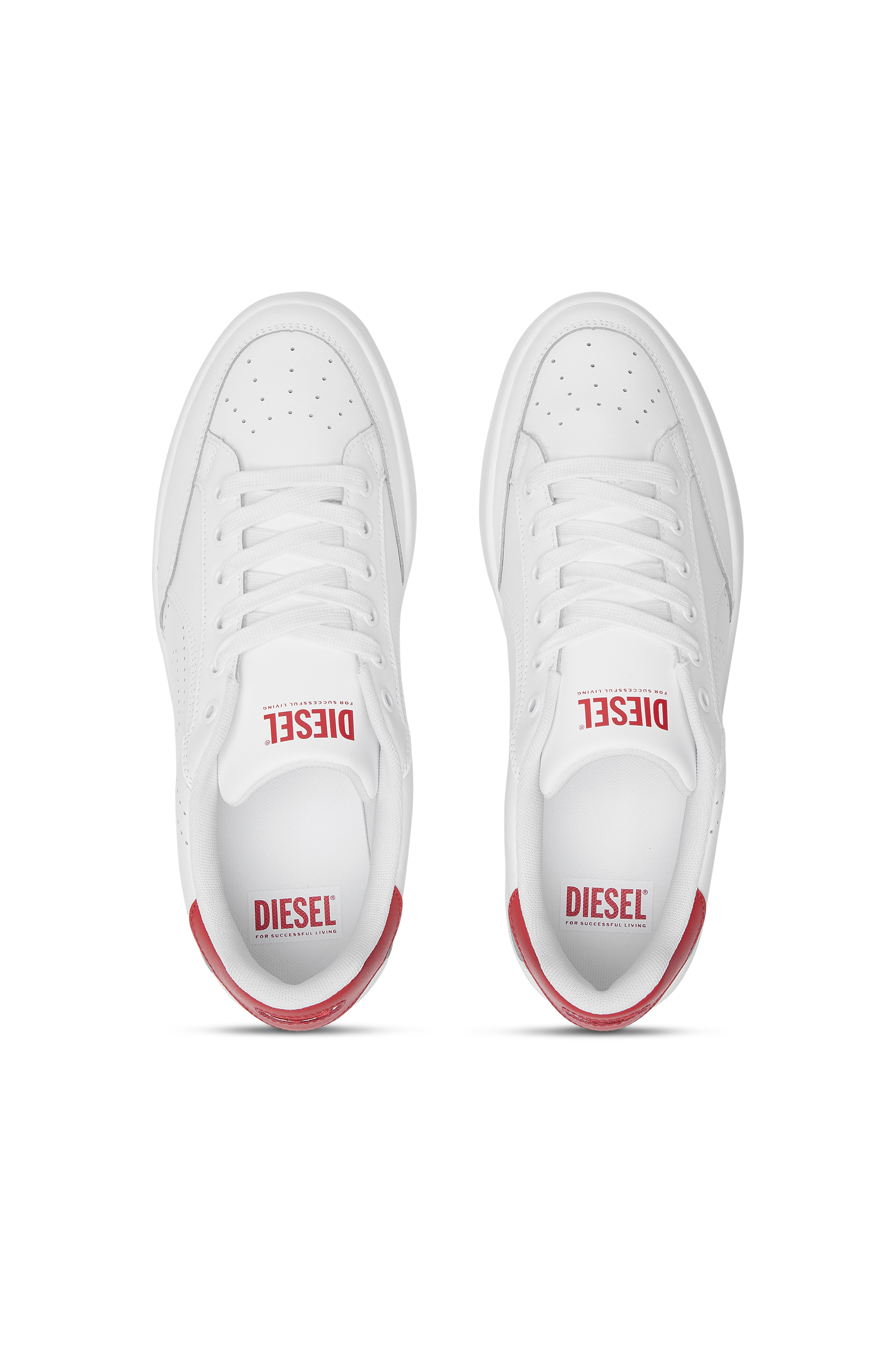 Diesel - S-DAKOTA LOW, Male's Leather sneakers with perforated logo in ホワイト/レッド/ブルー - 5