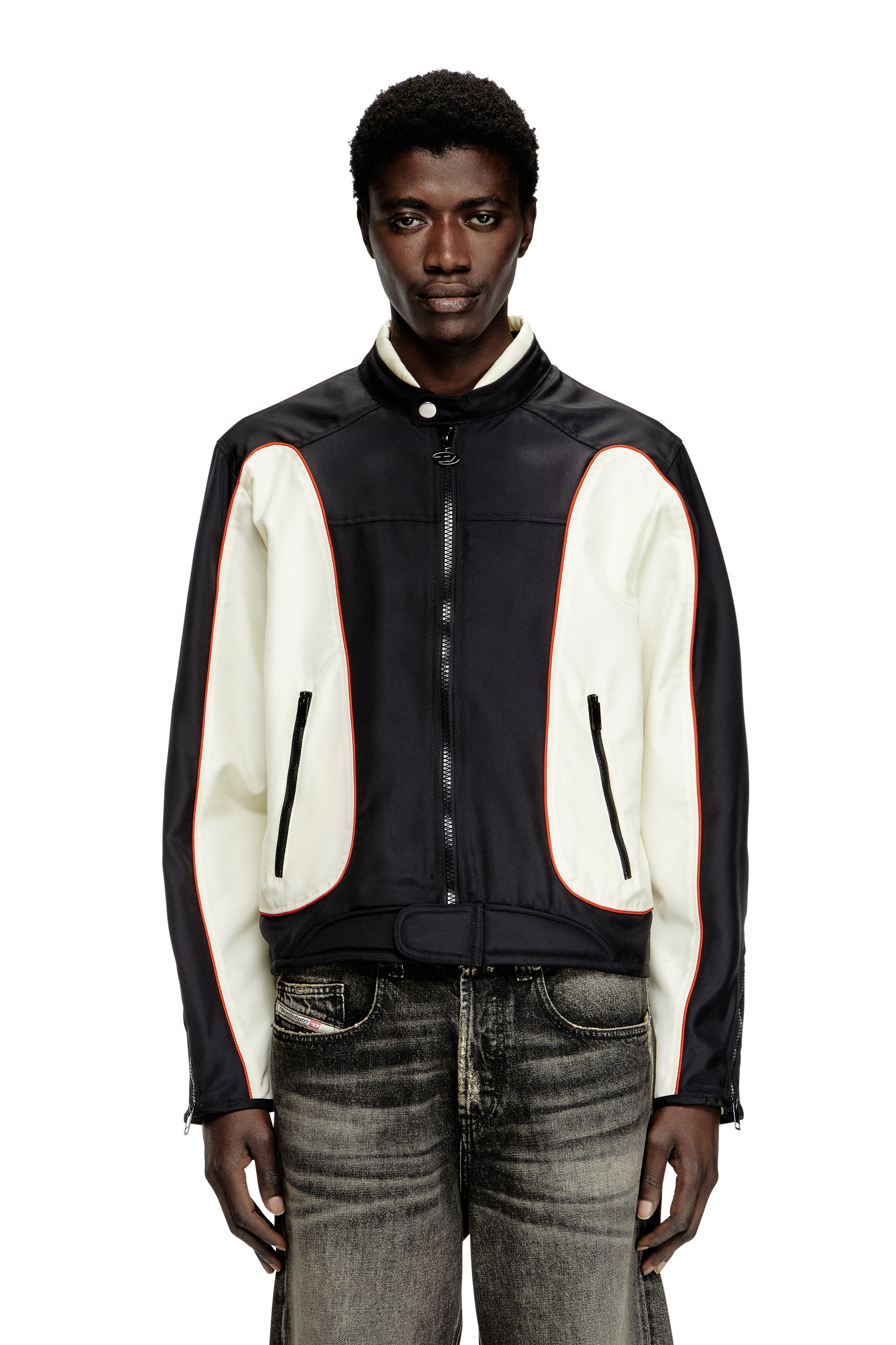 Diesel - J-BLINK-A, Male's Colour-block biker jacket with piping in ホワイト/ブラック - 1