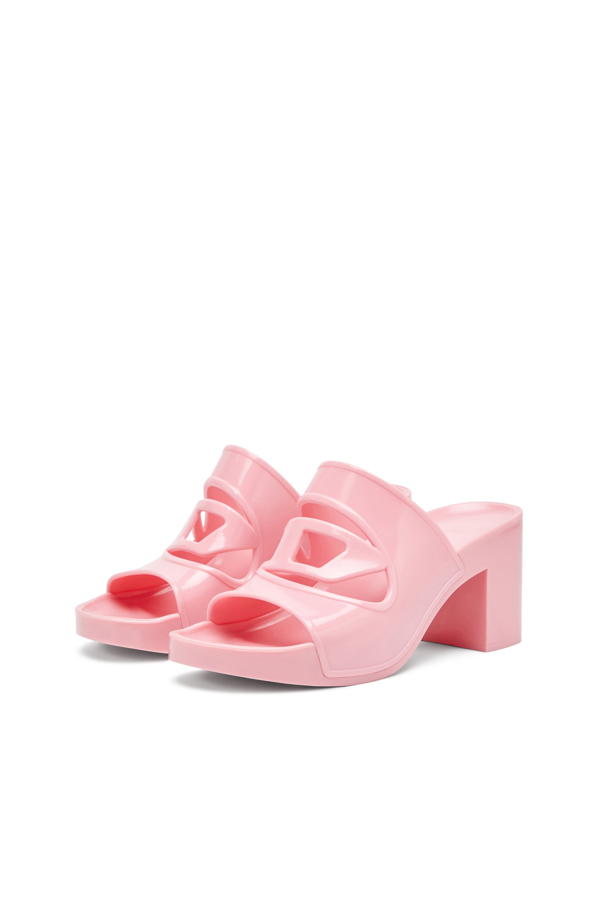 Diesel - SA-BONNIE, Female's Sa-Bonnie-Heeled rubber slides with cut-out logo in ピンク / ホワイト - 8