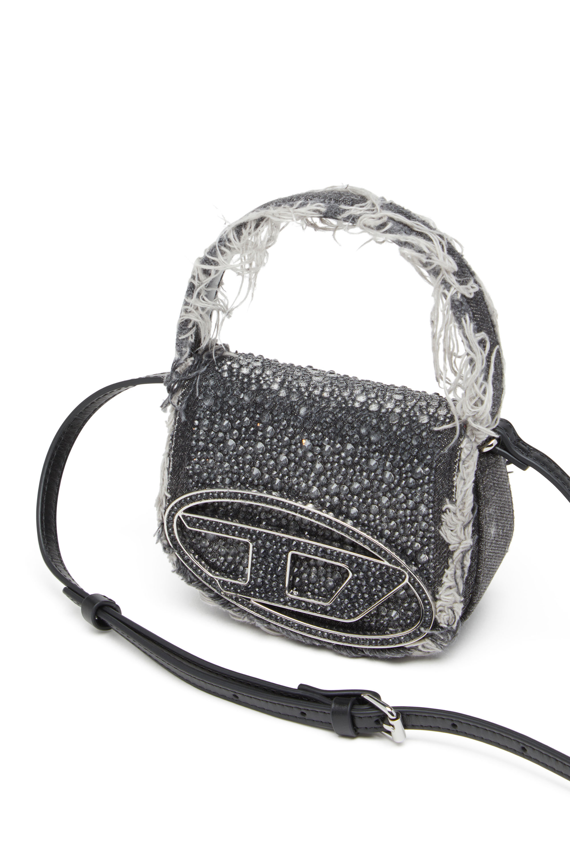 Diesel - 1DR XS, Female 1DR XS-Iconic mini bag in denim and crystals in ブラック - Image 5