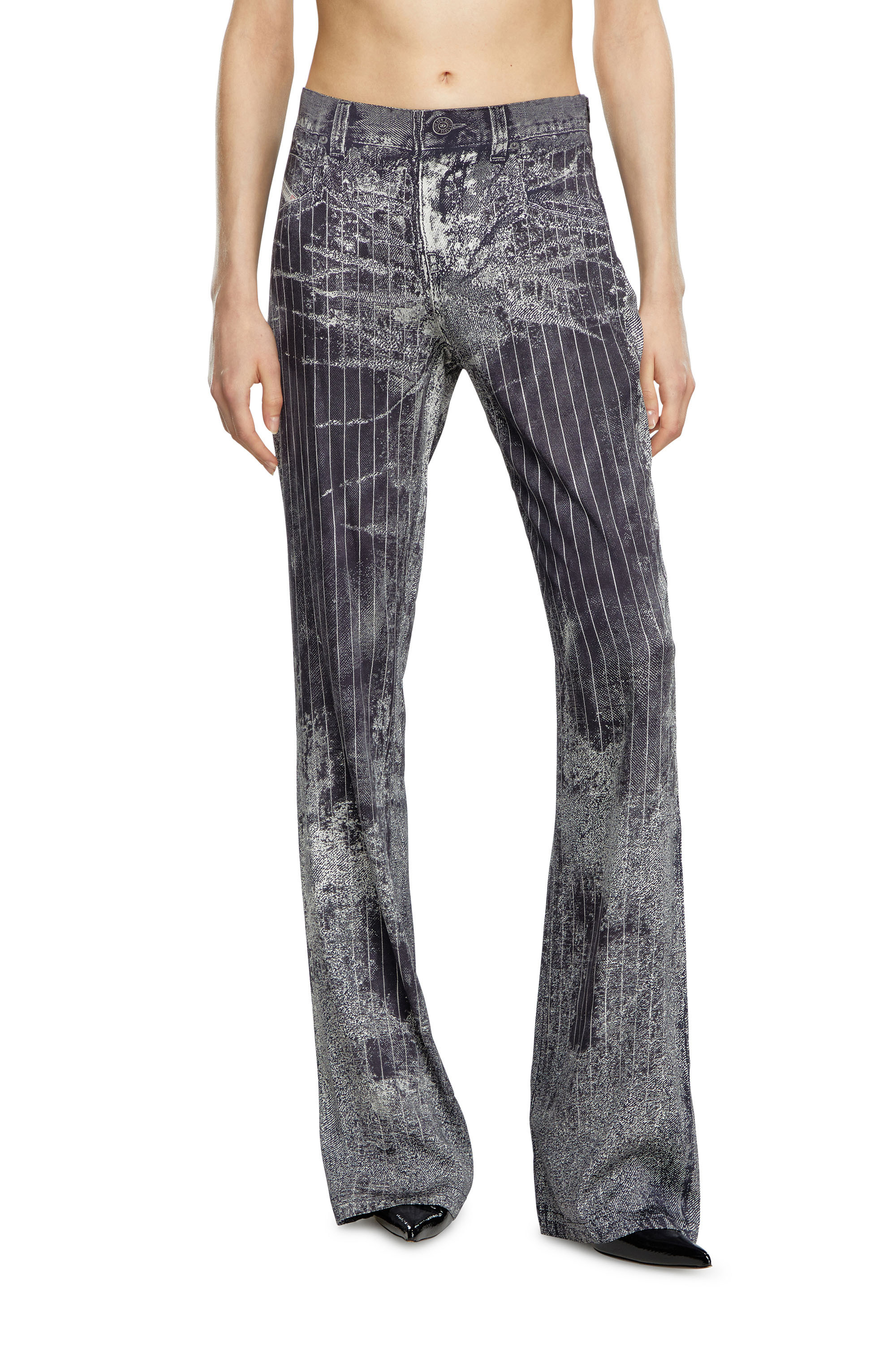 Diesel - P-RETTY, Female Bootcut satin pants with pinstripe print in ブラック - Image 1
