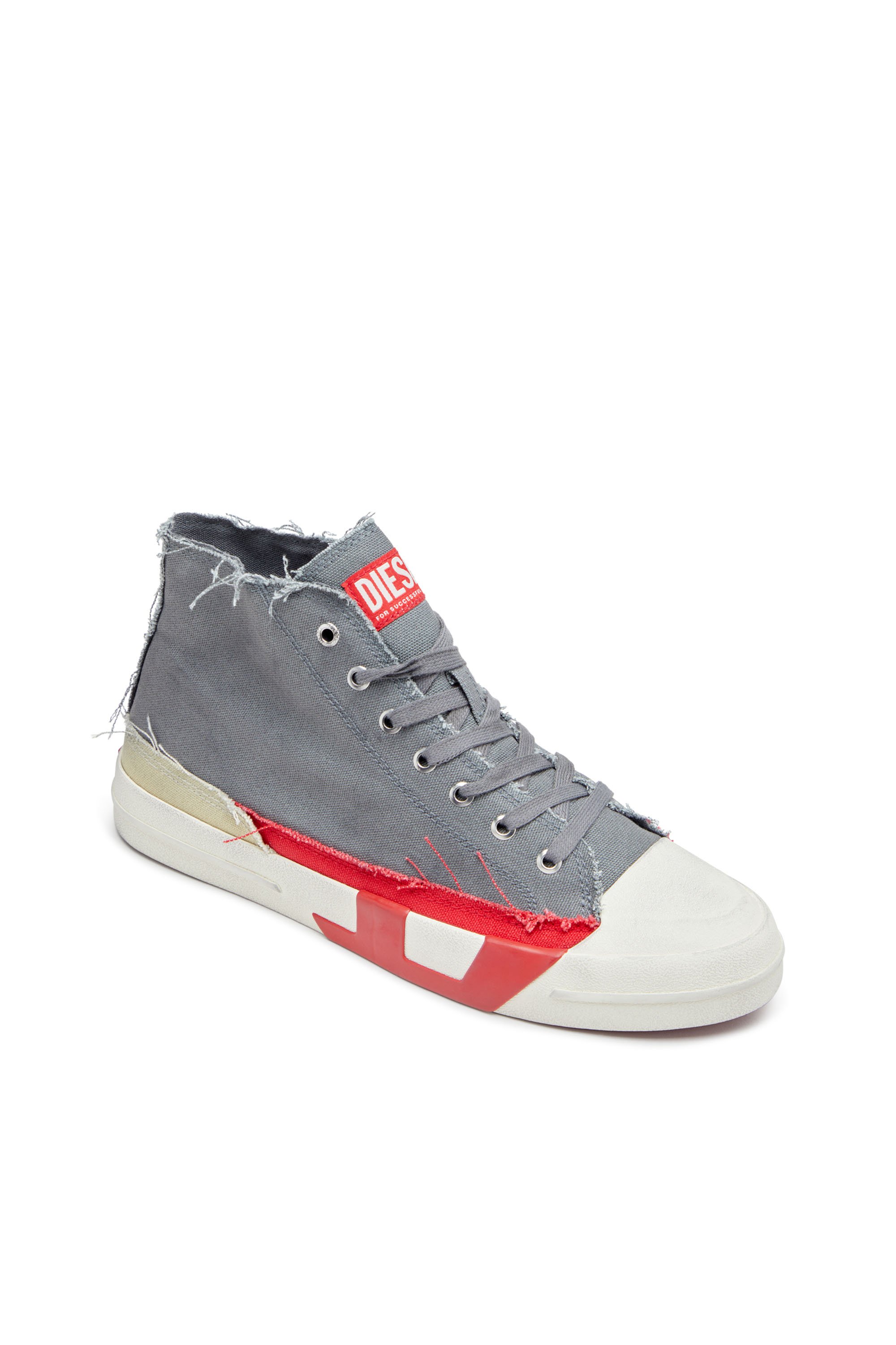 Diesel - S-D-VERSE MID, Male's S-D-Verse-Dirty-effect high-top canvas sneakers in グレー/レッド - 6