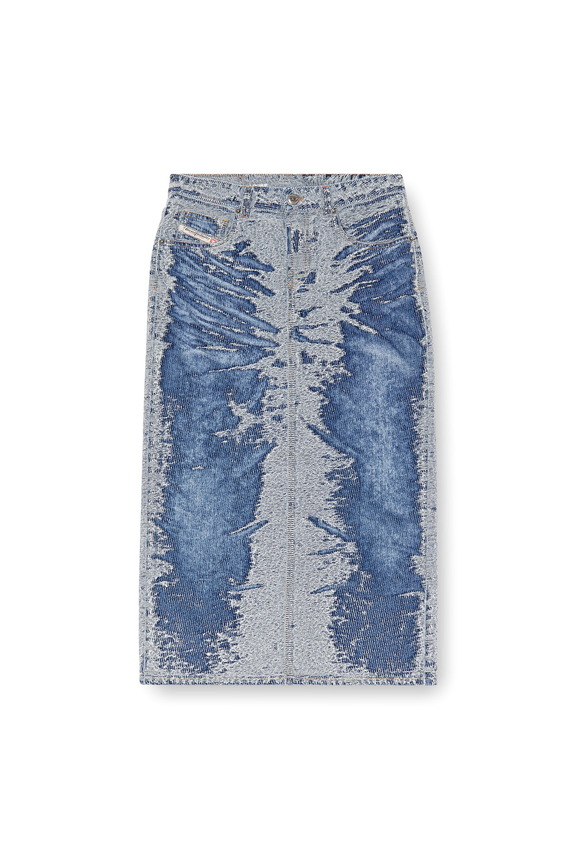 Diesel - DE-SKYE-S, Female's Midi skirt in distressed jacquard denim in ライトブルー - 3