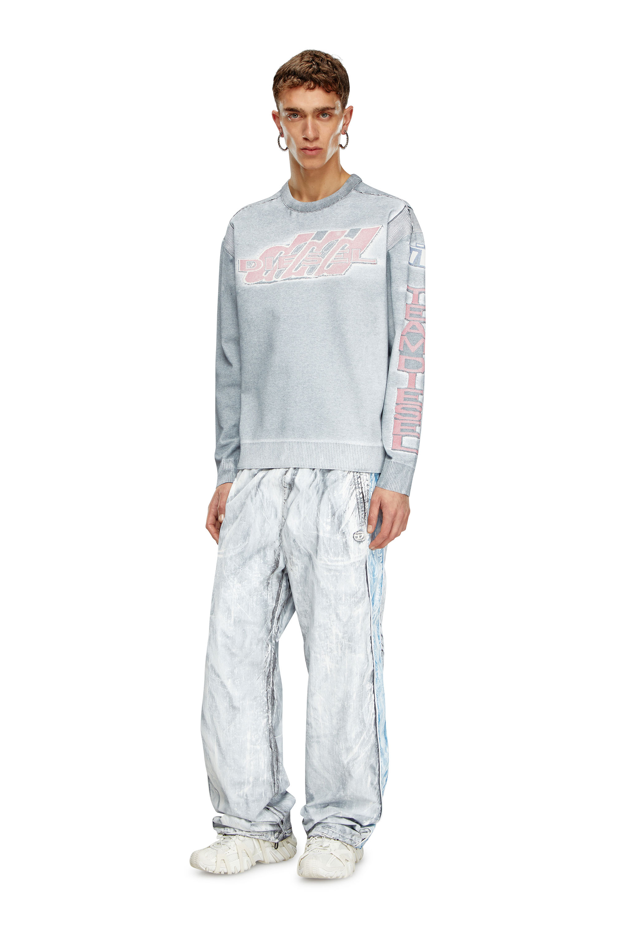 Diesel - K-DIRT, Male Faded cotton jumper with racing graphics in グレー - Image 2
