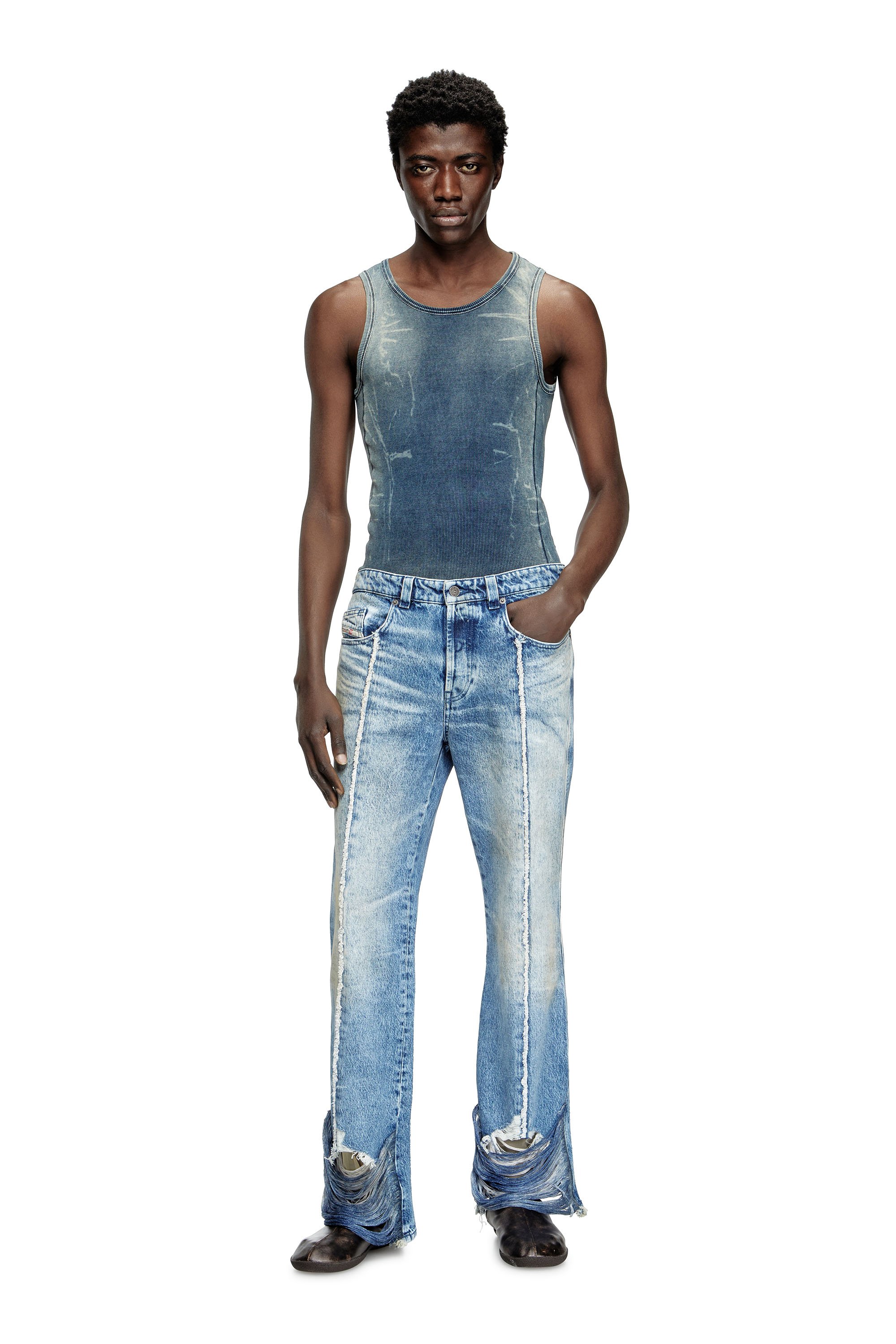 Diesel - T-GO, Unisex's Ribbed tank top with denim trompe l'oeil in ダークブルー - 3