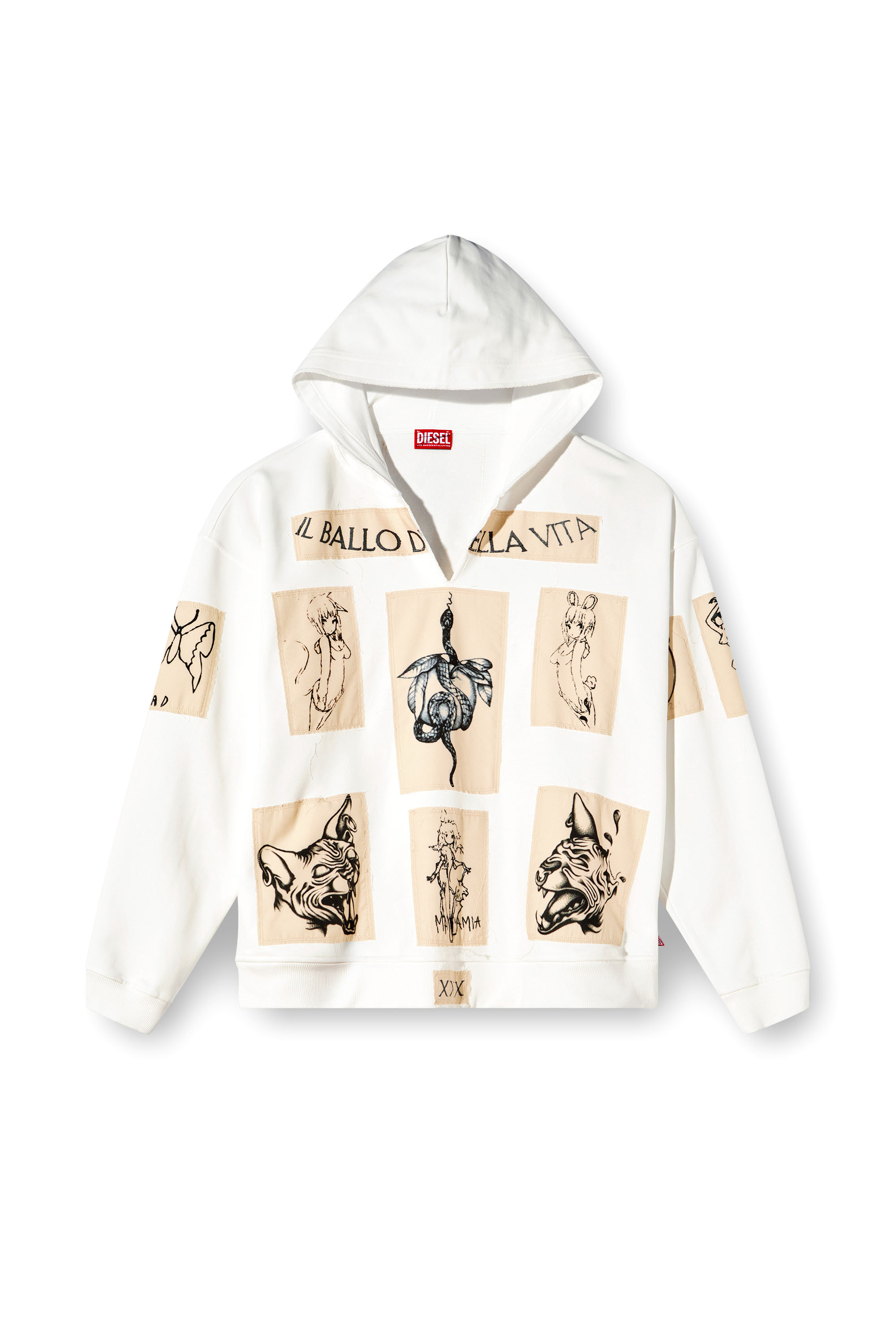 Diesel - S-BOXT-HOOD-DD, Unisex's Hoodie with tattoo patches in ホワイト - 7