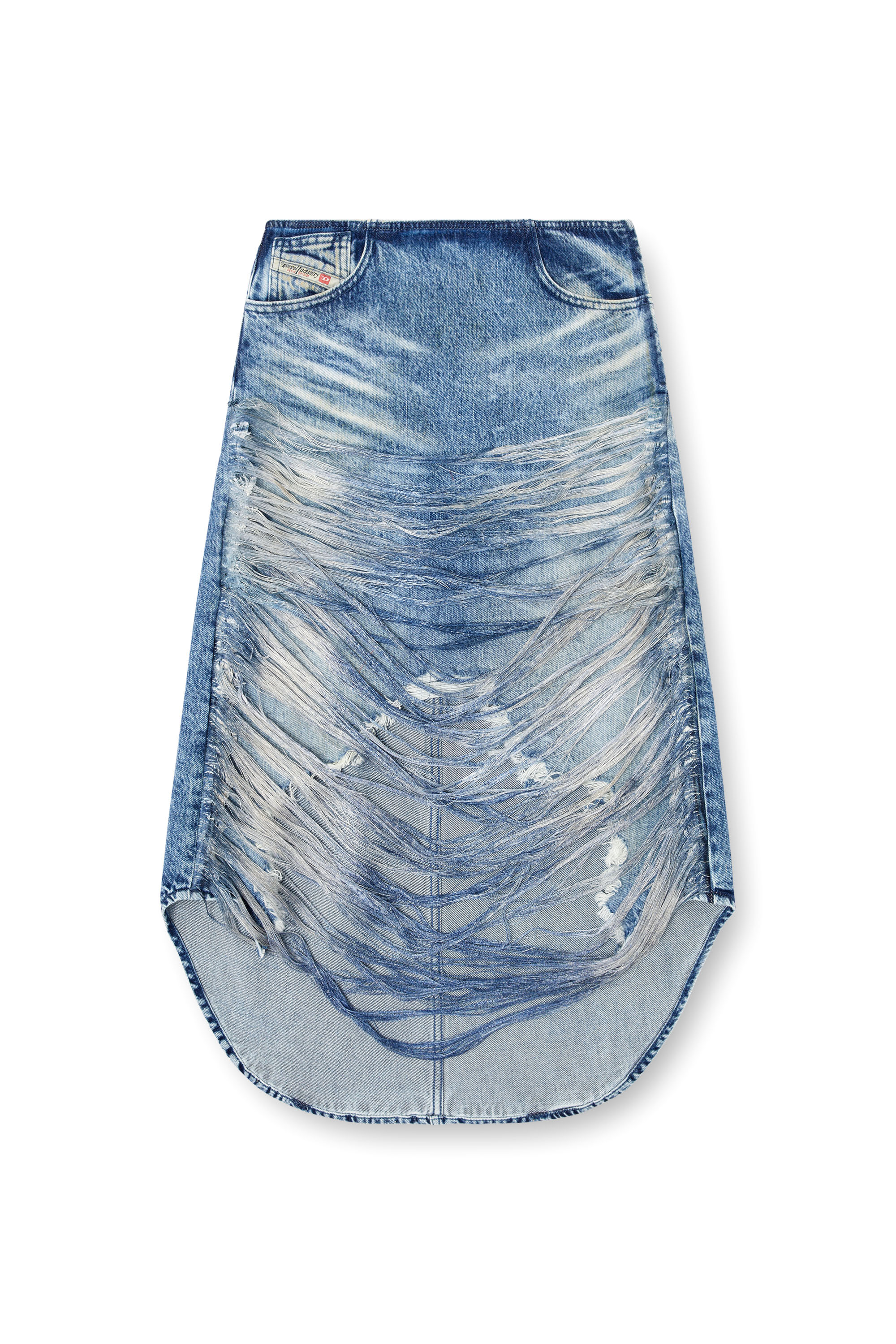 Diesel - DE-PLUMY-FSG, Female's Midi skirt in distressed fringed denim in ミディアムブルー - 3