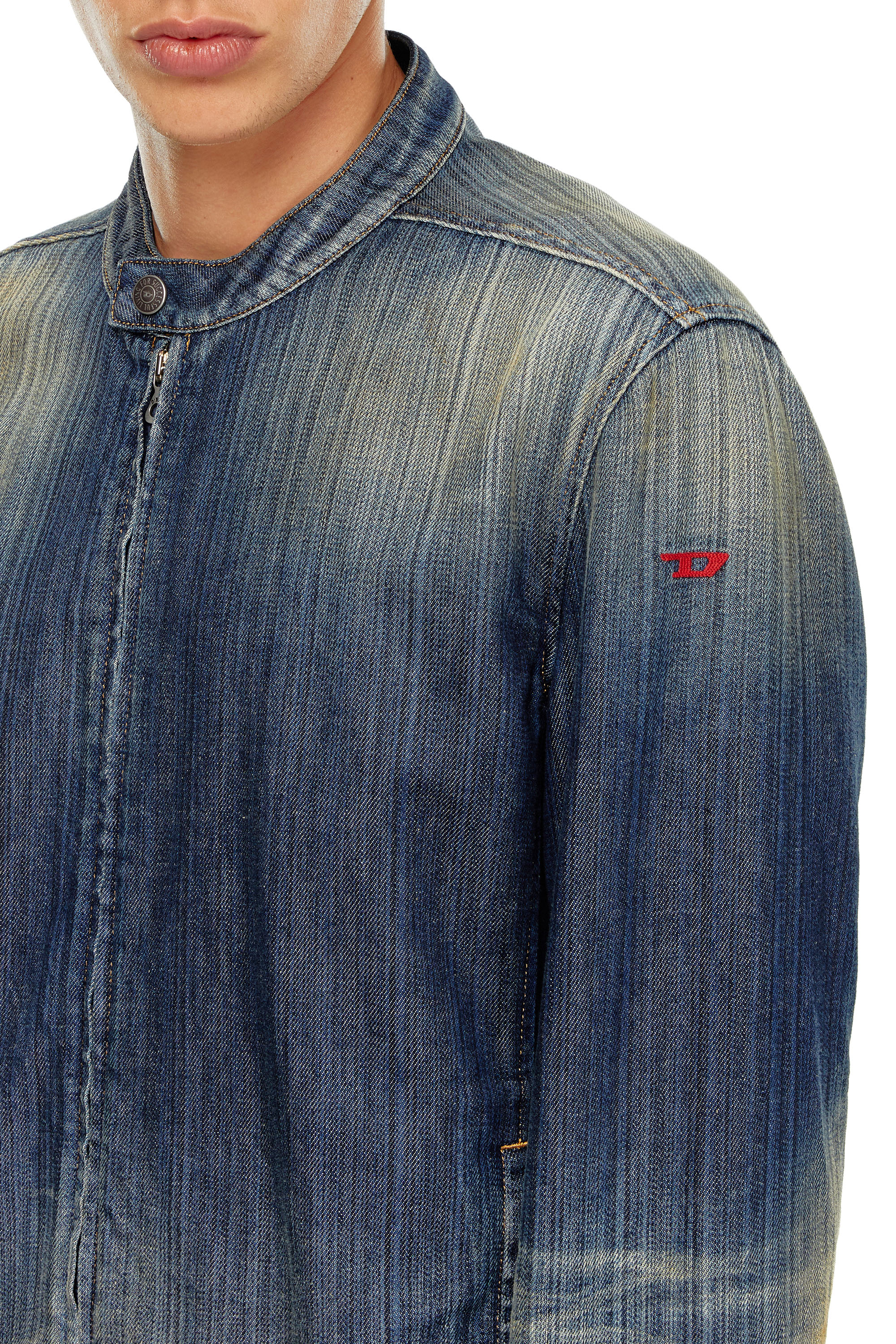 Diesel - D-GLORY, Male Moto jacket in streaky denim in ブルー - Image 5