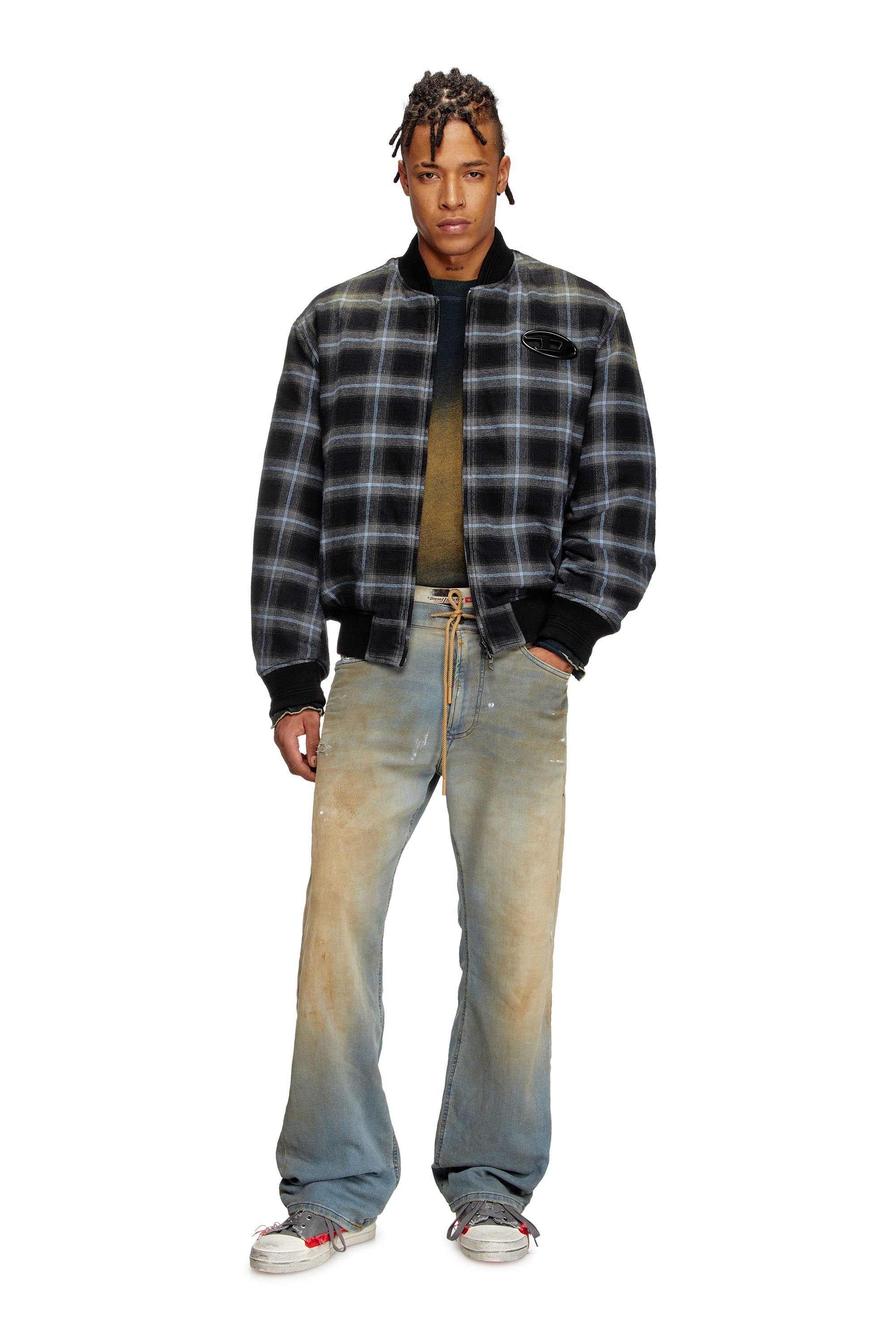 Diesel - J-SAINT, Male's Padded bomber jacket in check flannel in ブラック/ブルー - 2