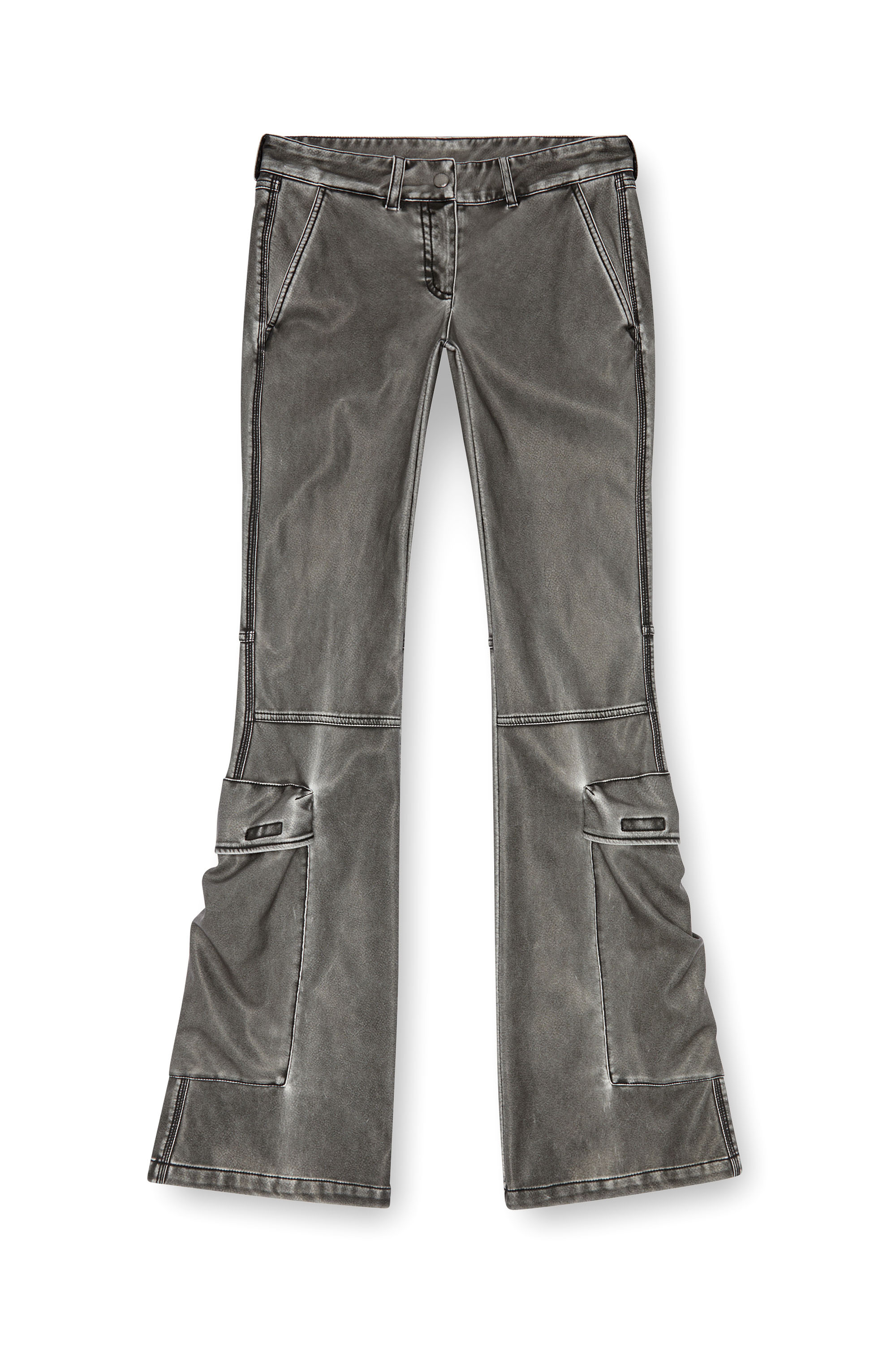 Diesel - P-OWER-P1, Female Bootcut trousers in washed tech fabric in ブラック - Image 3