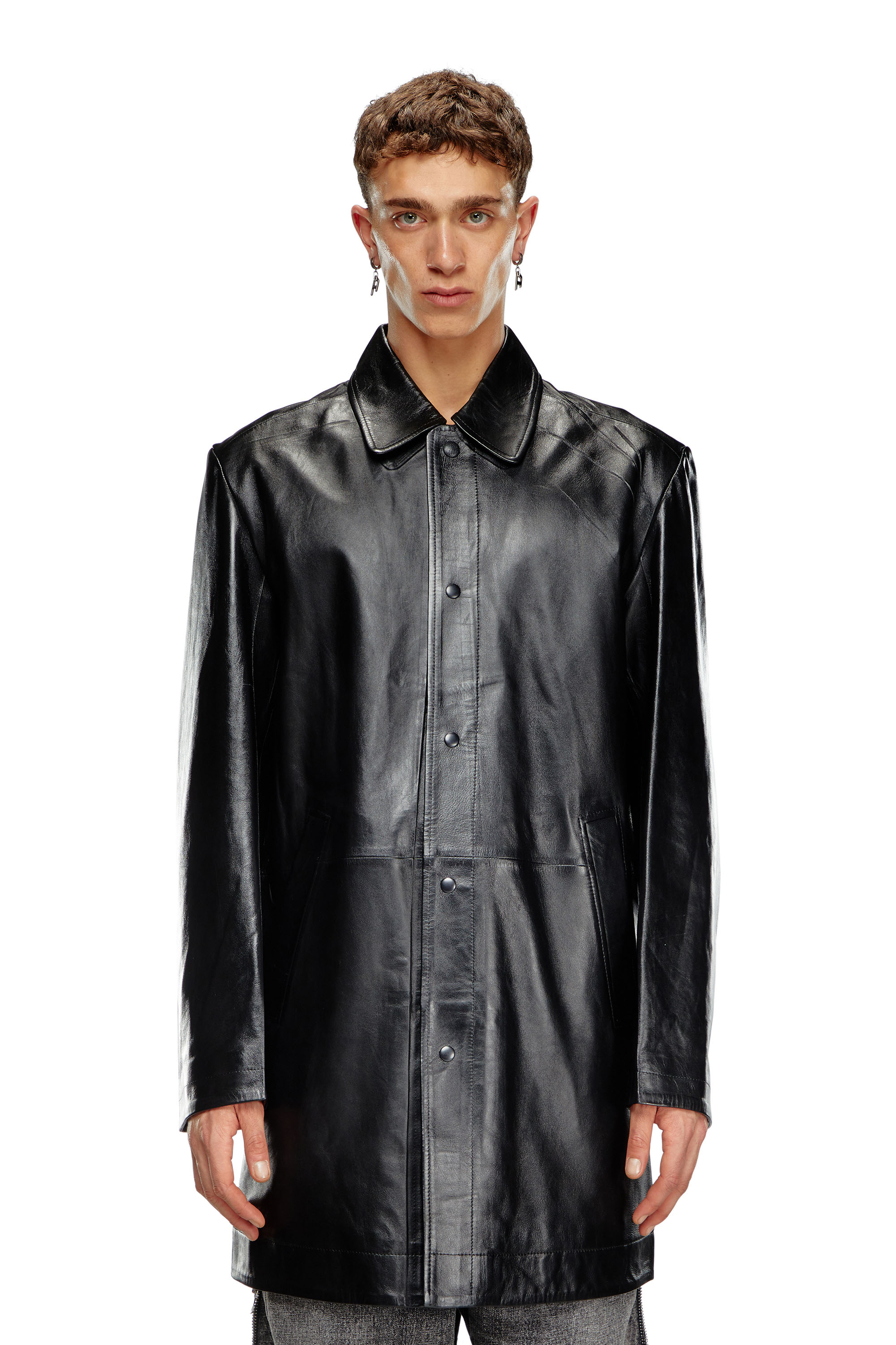 Diesel - L-CORDIER, Male Coated leather coat in ブラック - Image 1
