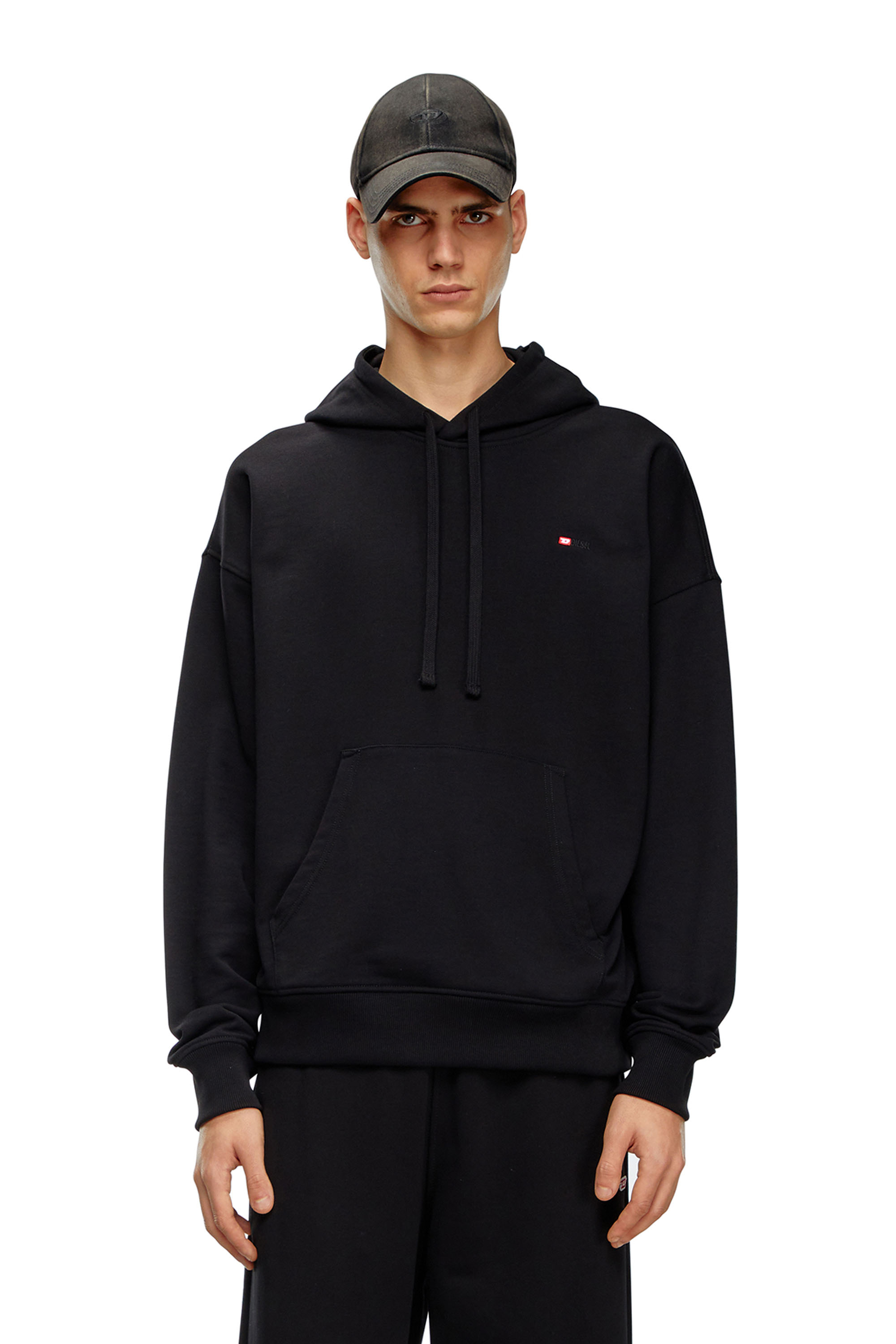 Diesel - S-ROB-HOOD-MICRODIV, Male Hoodie with micro-embroidered logo in ブラック - Image 1