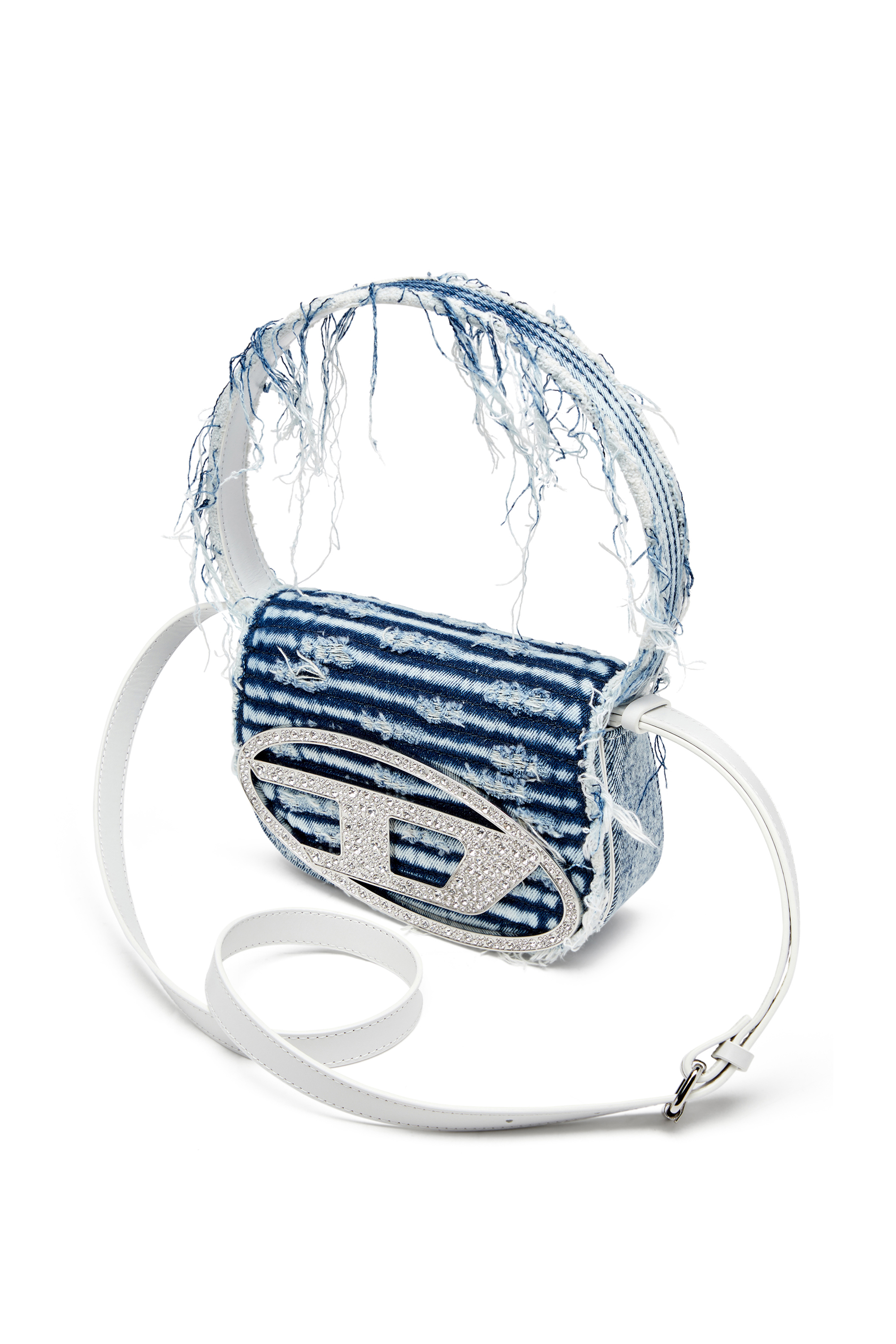 Diesel - 1DR, Female's Iconic shoulder bag in frayed denim in ブルー - 5