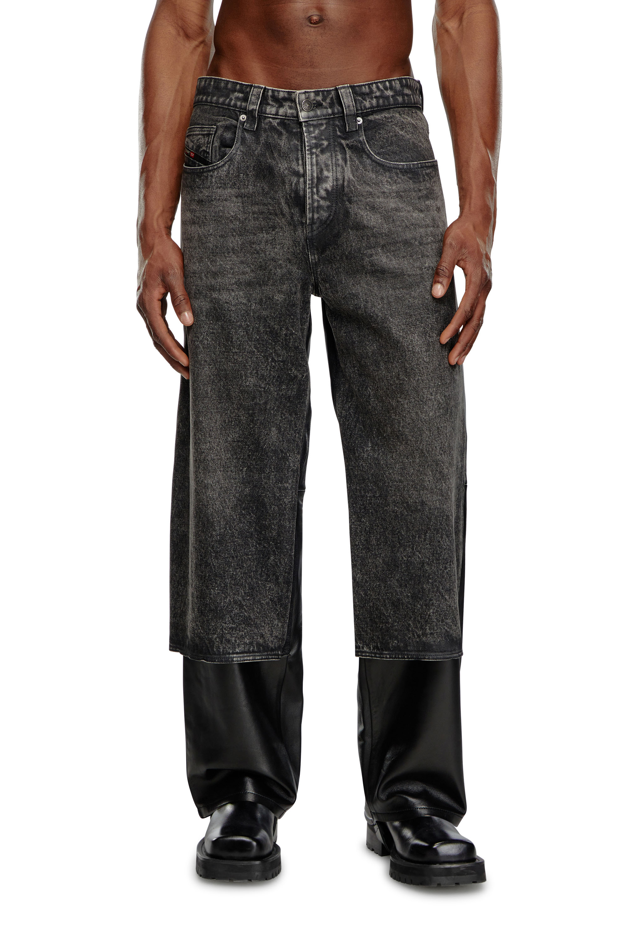 Diesel - P-BRETCH, Male Leather and denim pants in ブラック - Image 2