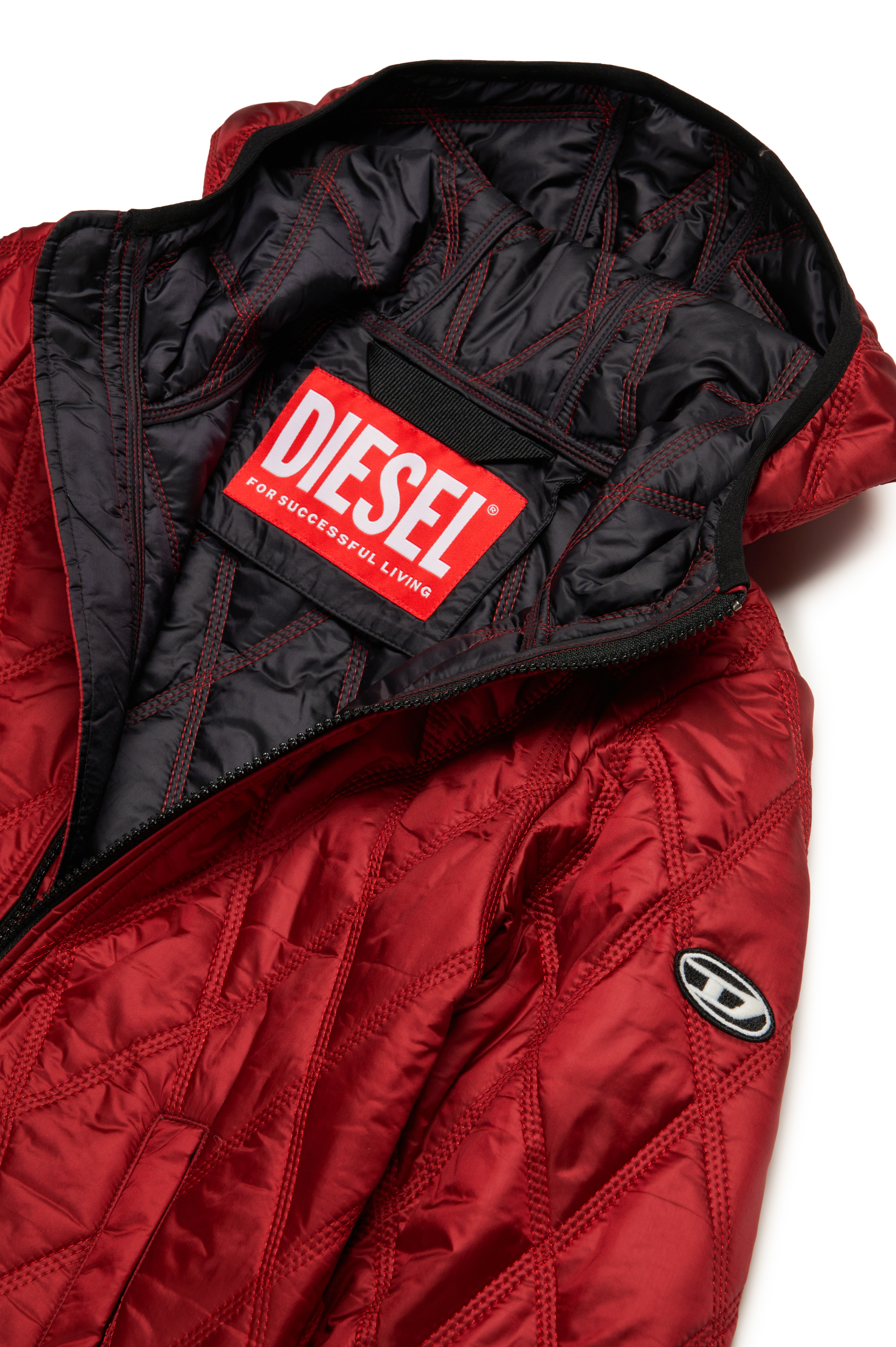 Diesel - JFOKKER, Unisex Hooded quilted nylon jacket in レッド - Image 3