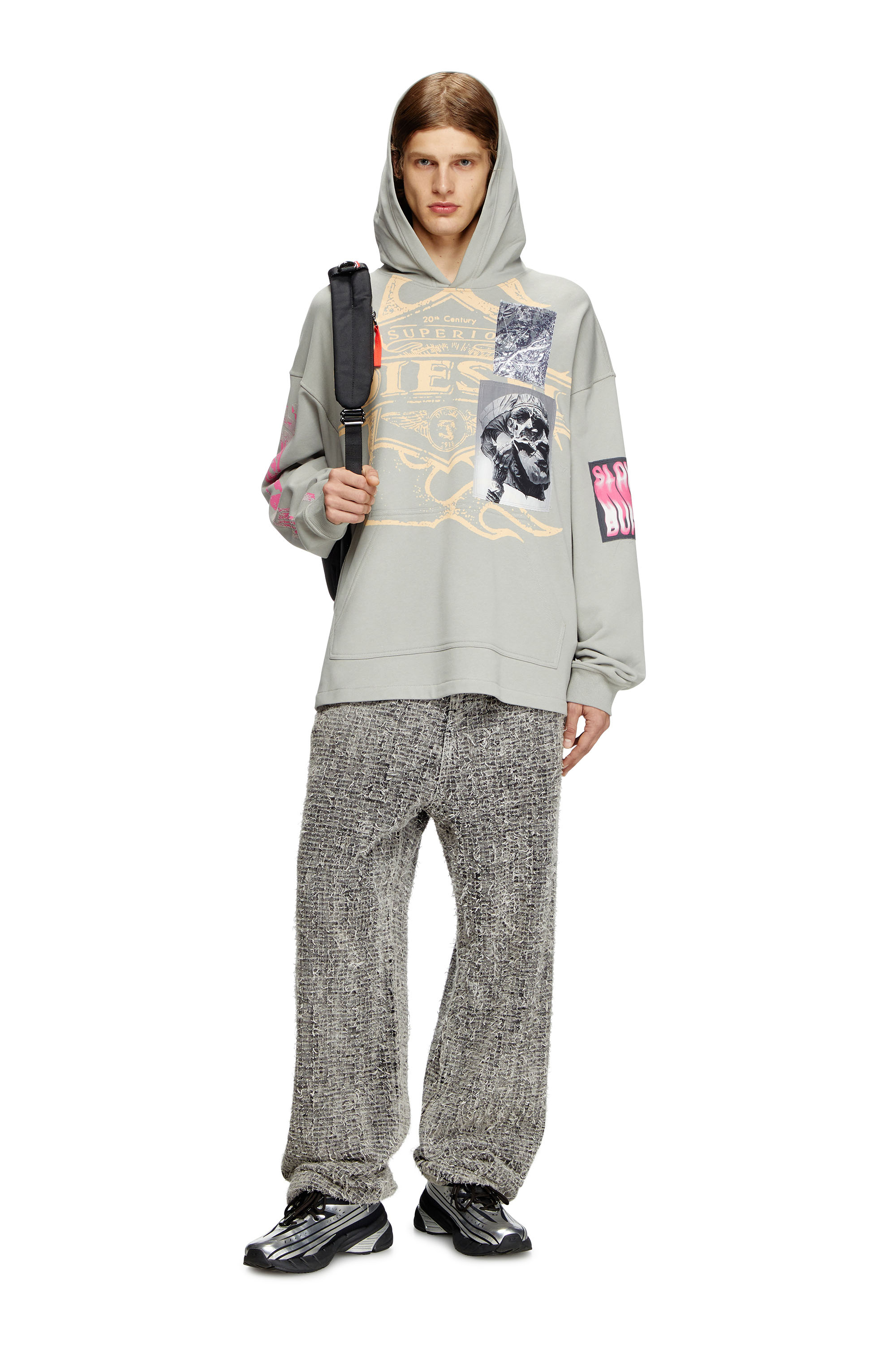 Diesel - S-BAXT-HOOD-R1, Male's Hoodie with prints and logo patches in グレー - 2