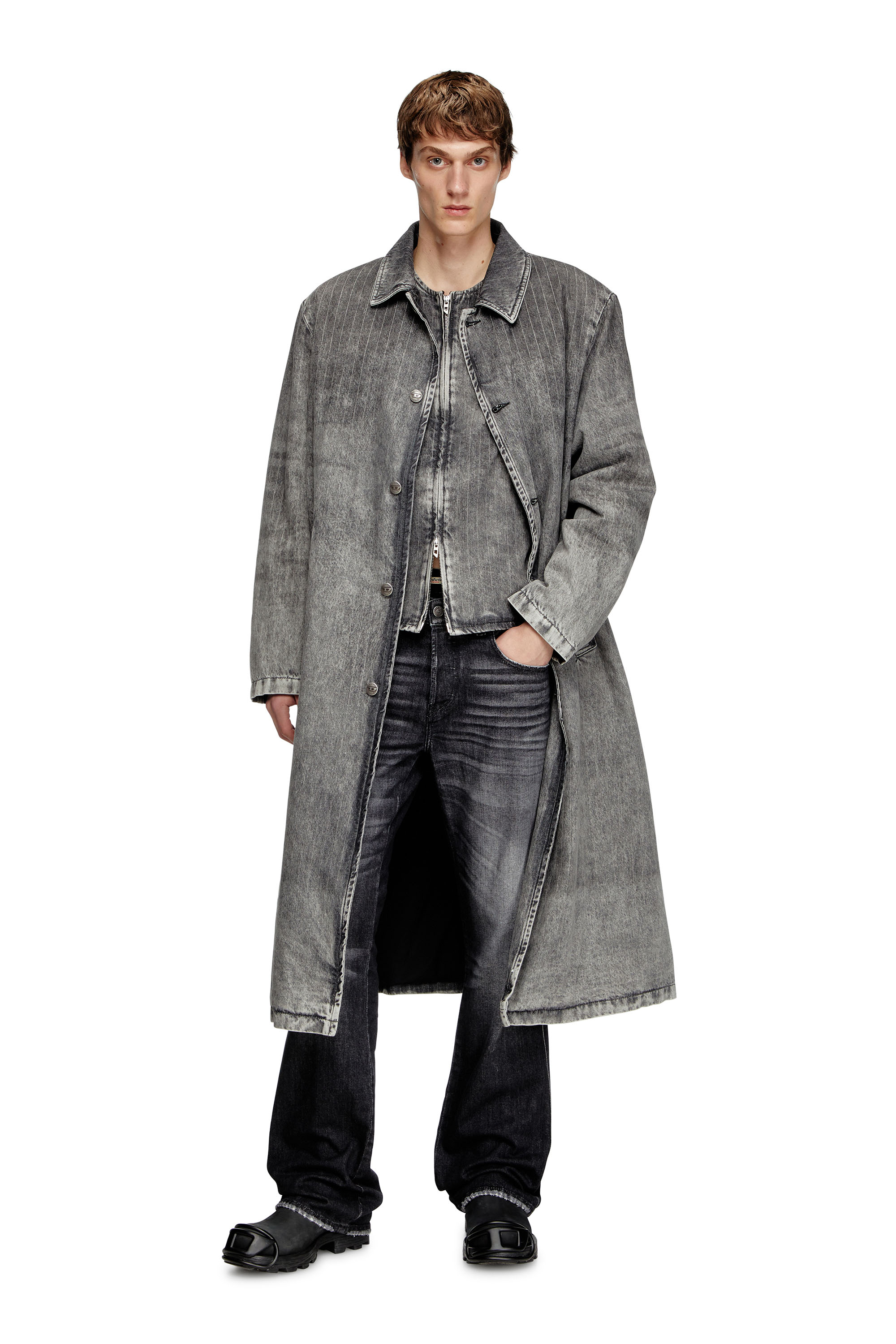 Diesel - D-JACK-S1, Male's Coat in tailoring pinstripe denim in ダークグレー - 1