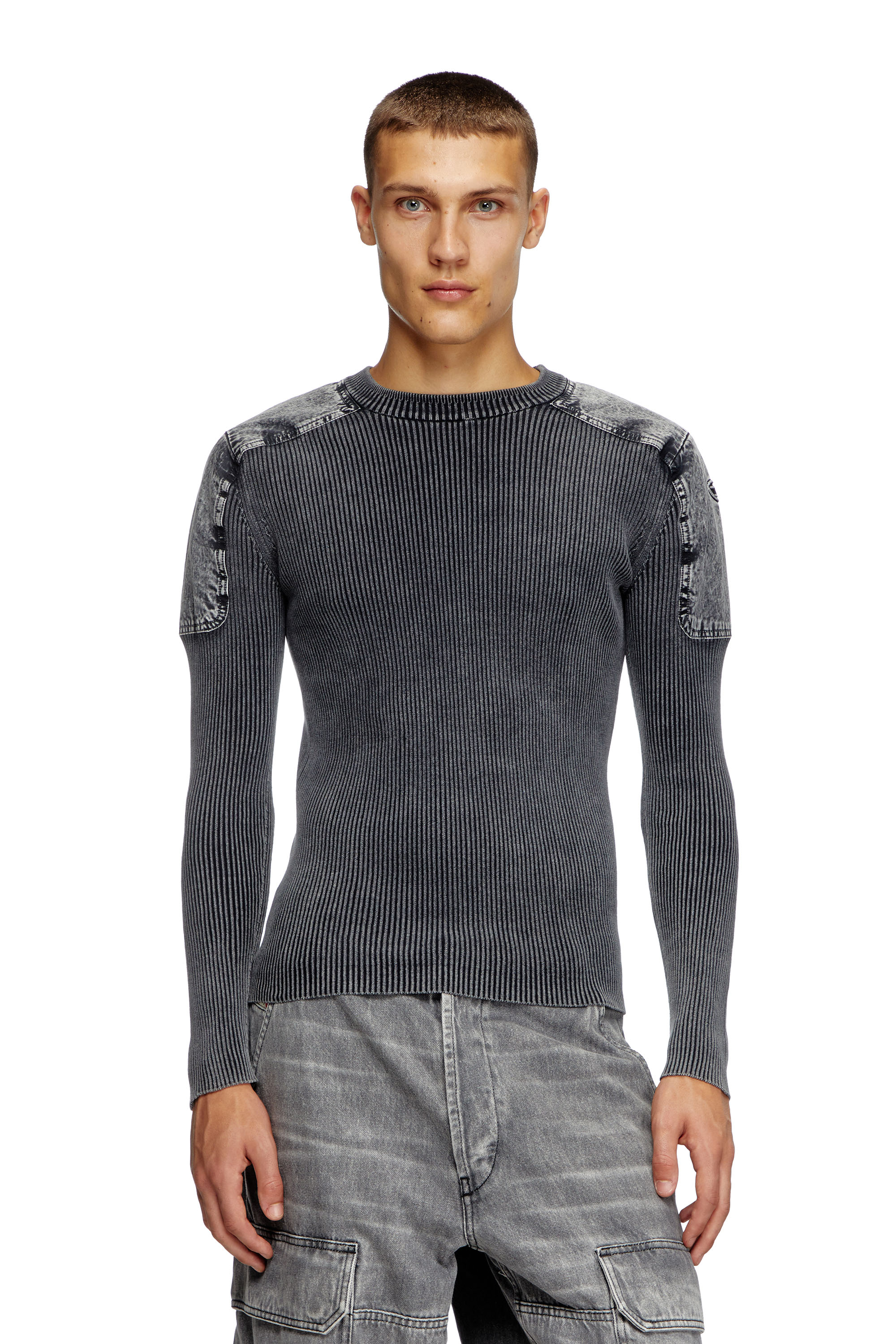 Diesel - K-MARTIN, Male's Jumper with contrast shoulder panels in ダークグレー - 1