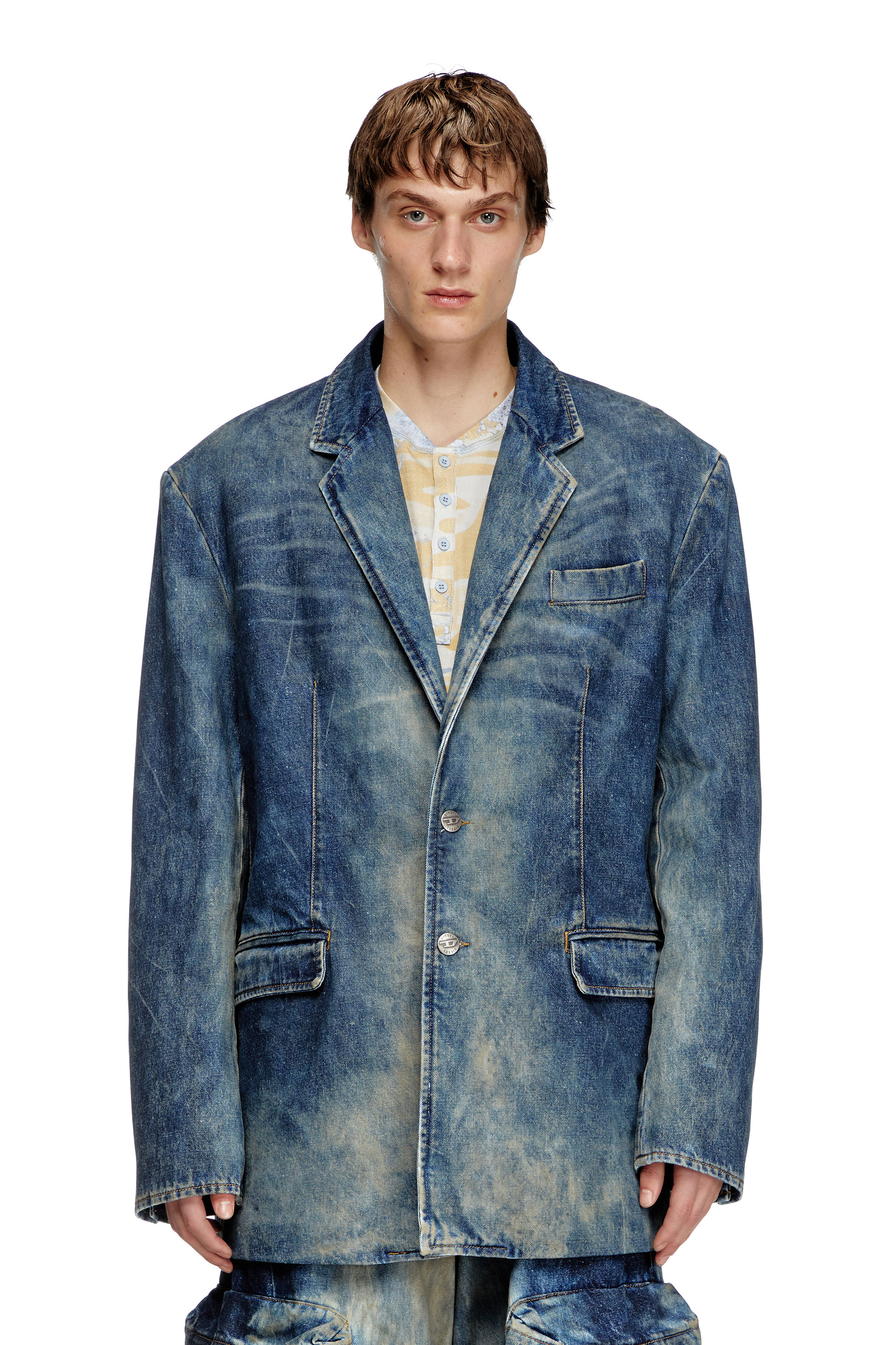 Diesel - D-OVER-DD, Unisex's Blazer in hand-treated dirty denim in ダークブルー - 2