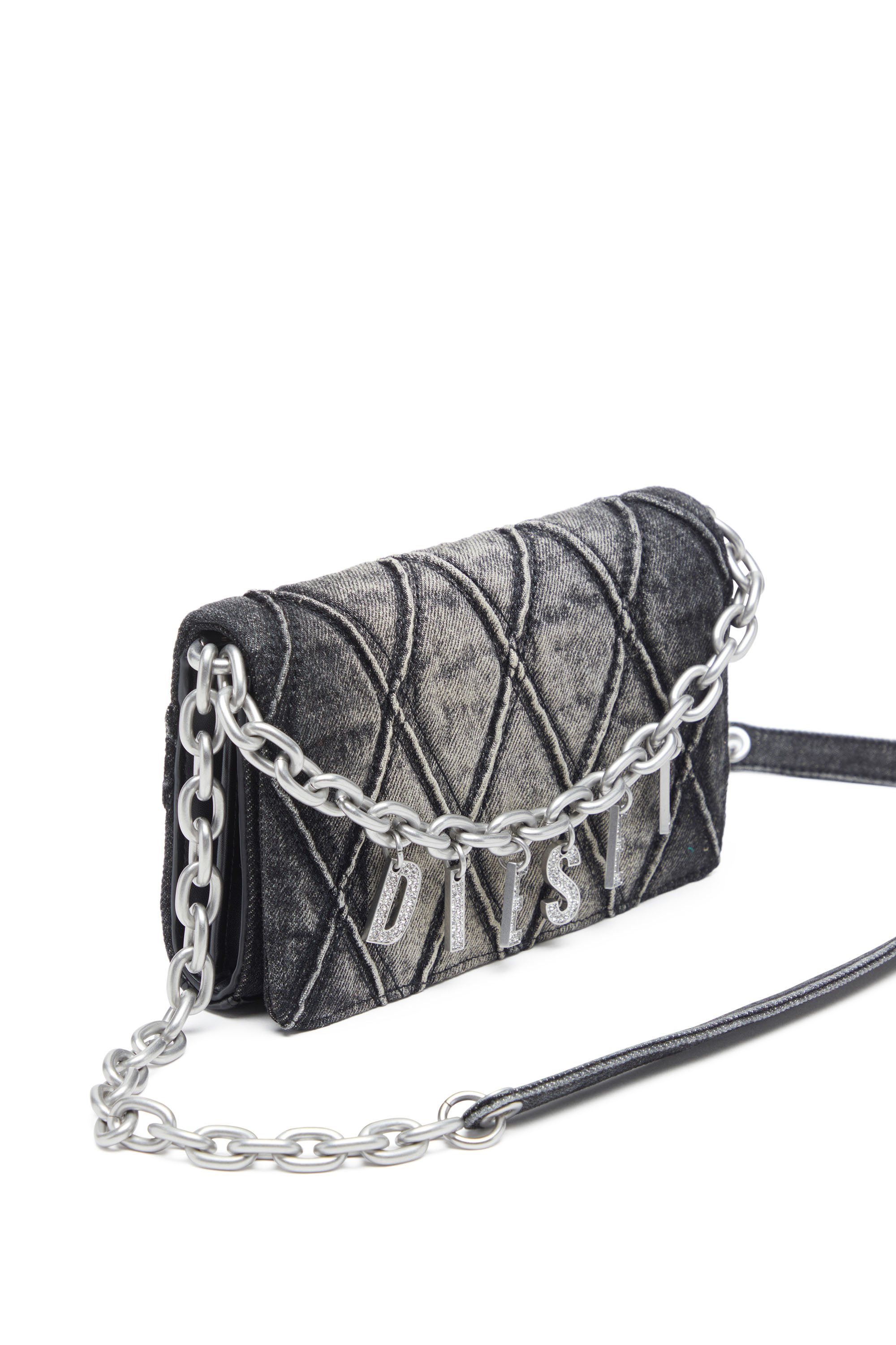 Diesel - CHARM-D WALLET STRAP, Female's Wallet purse in argyle quilted denim in ブラック - 5