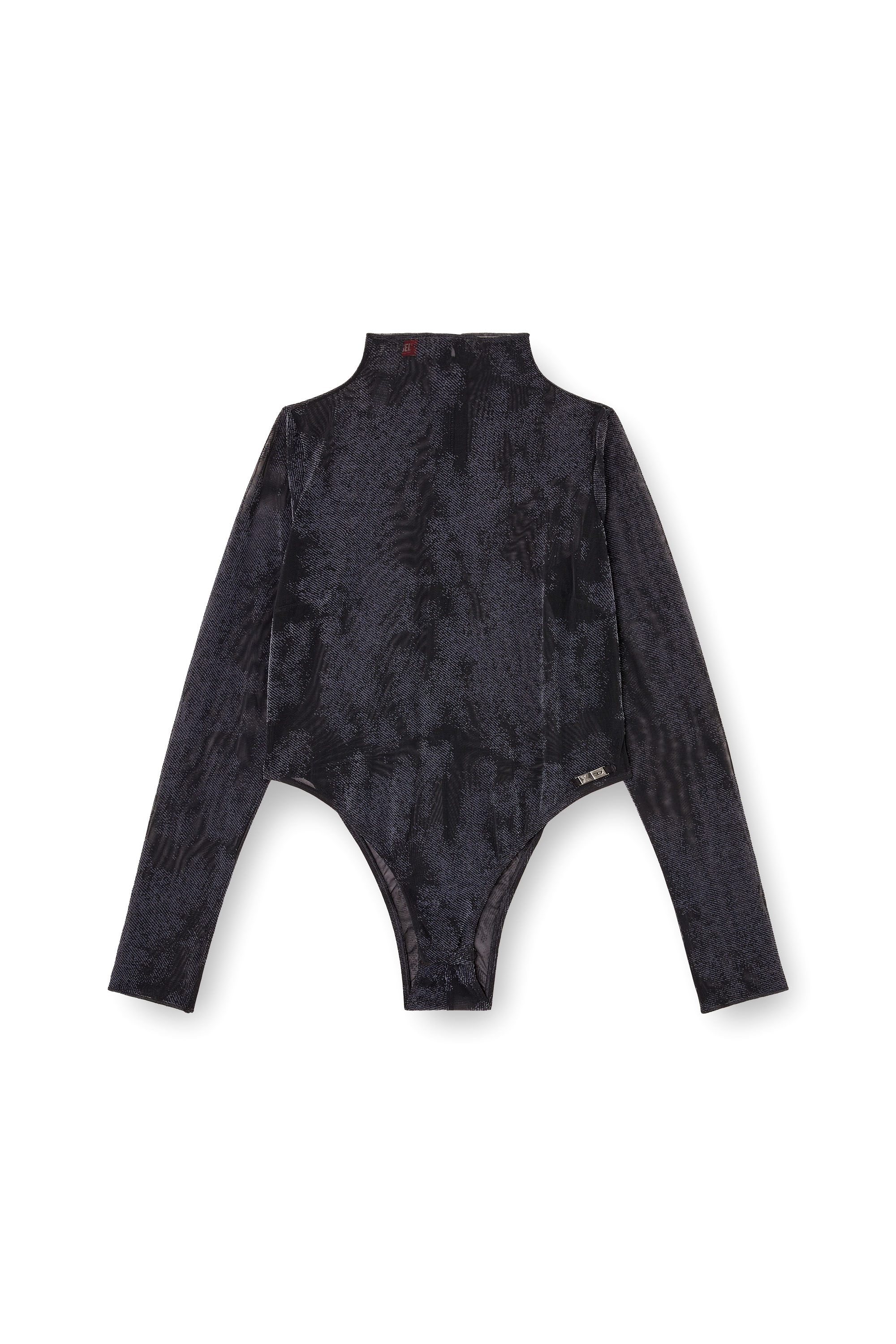 Diesel - LONG-SLEEVE-BODYSUIT, Female's Turtleneck bodysuit in flocked mesh in ブラック - 4