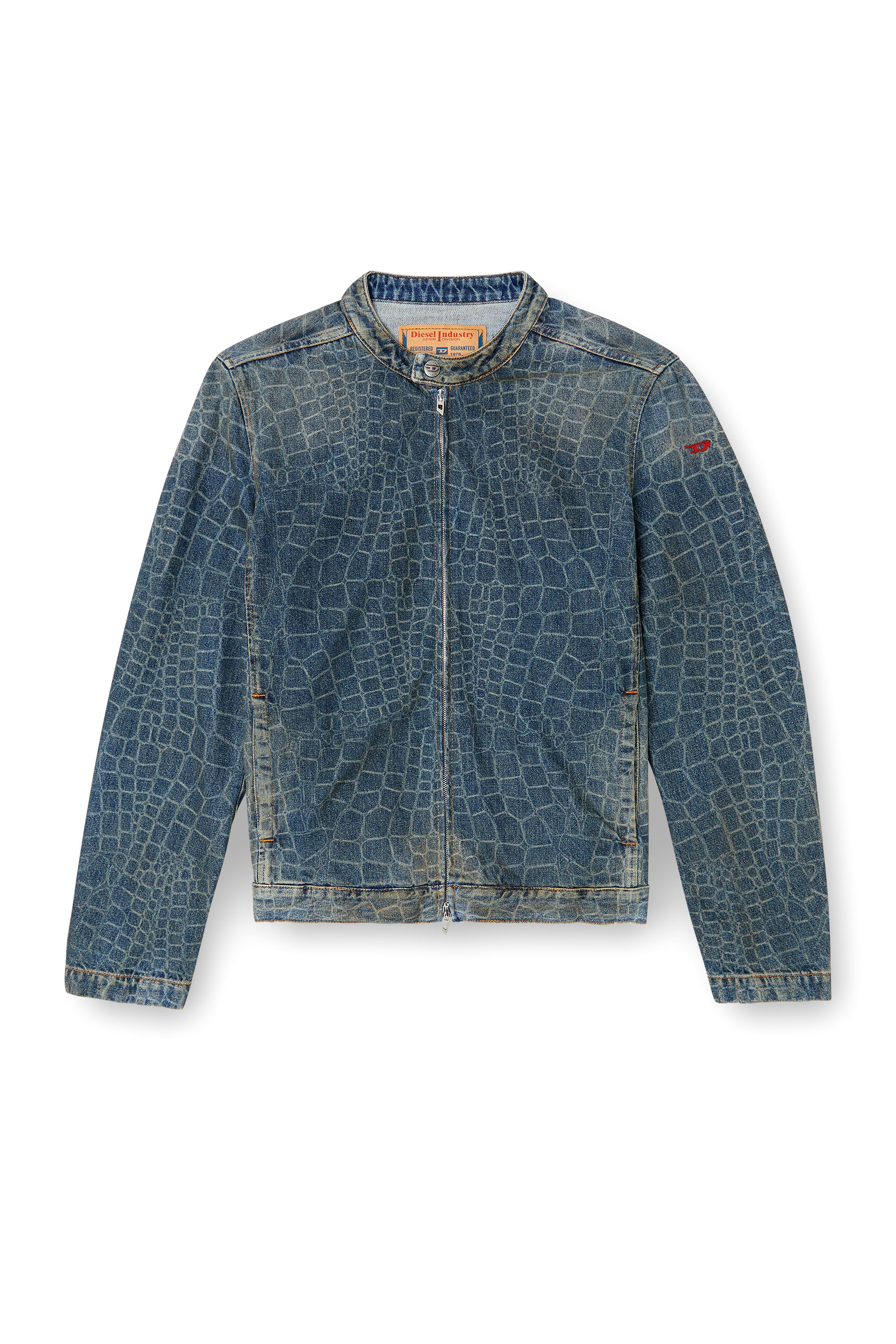 Diesel - CL-D-GLORY-SNAKE, Male's Moto jacket in snake-print denim in ダークブルー - 5