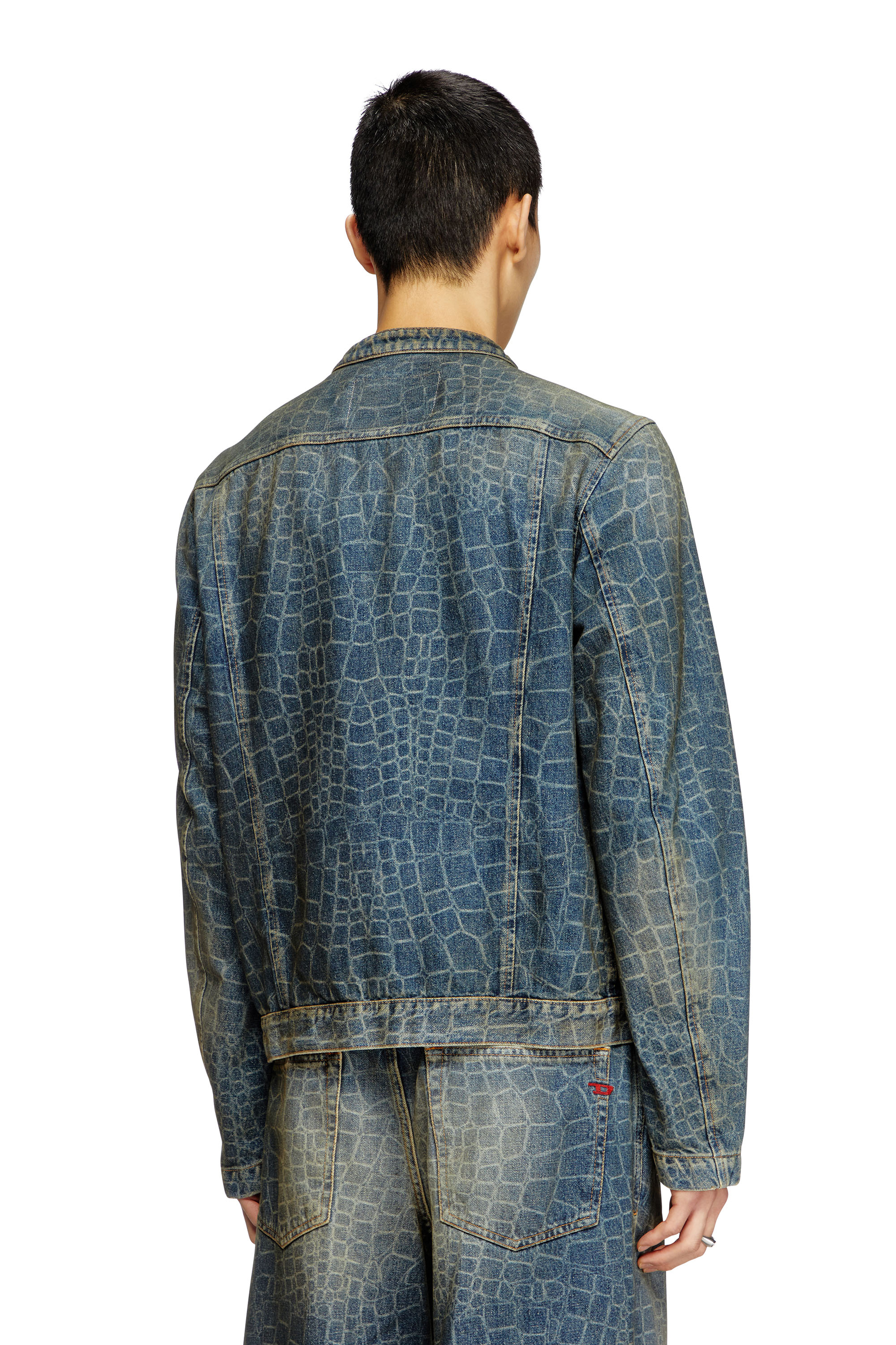 Diesel - CL-D-GLORY-SNAKE, Male's Moto jacket in snake-print denim in ダークブルー - 3