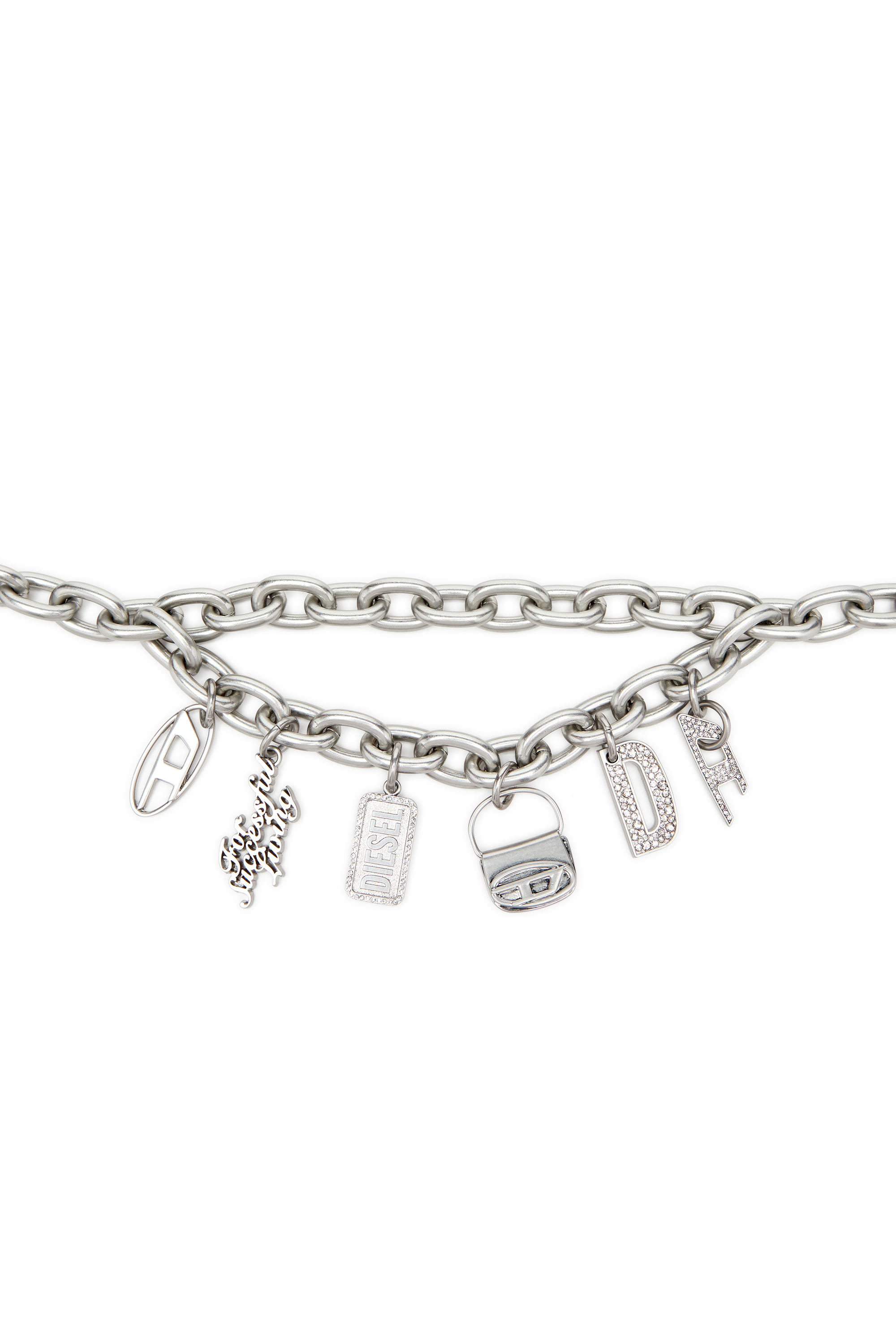 Diesel - B- MULTICHARM CHAIN, Female's Chain belt with logo charms in シルバー - 3