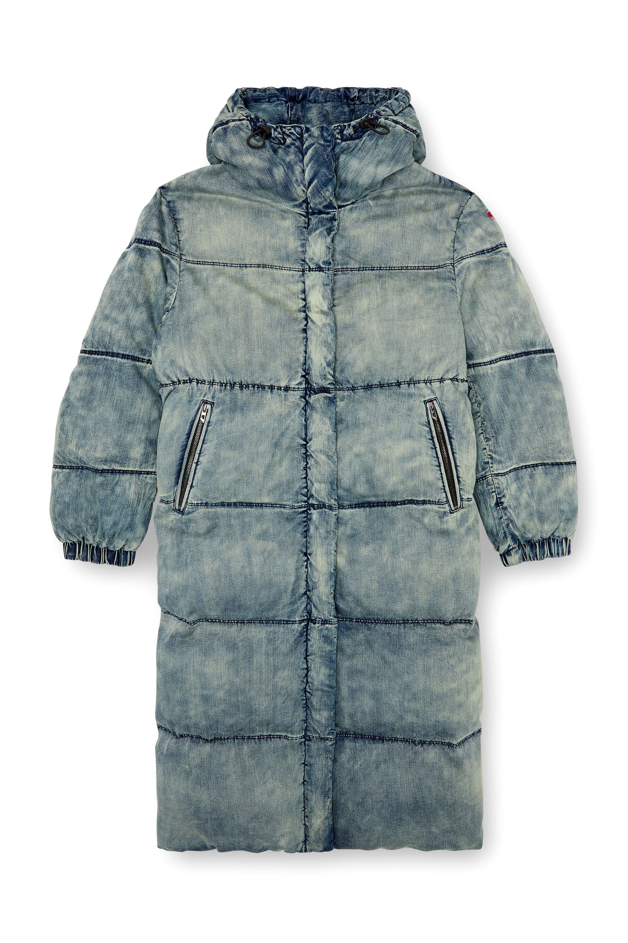 Diesel - W-AVES-LONG, Female's Hooded puffer coat in stretch denim in ブルー - 3