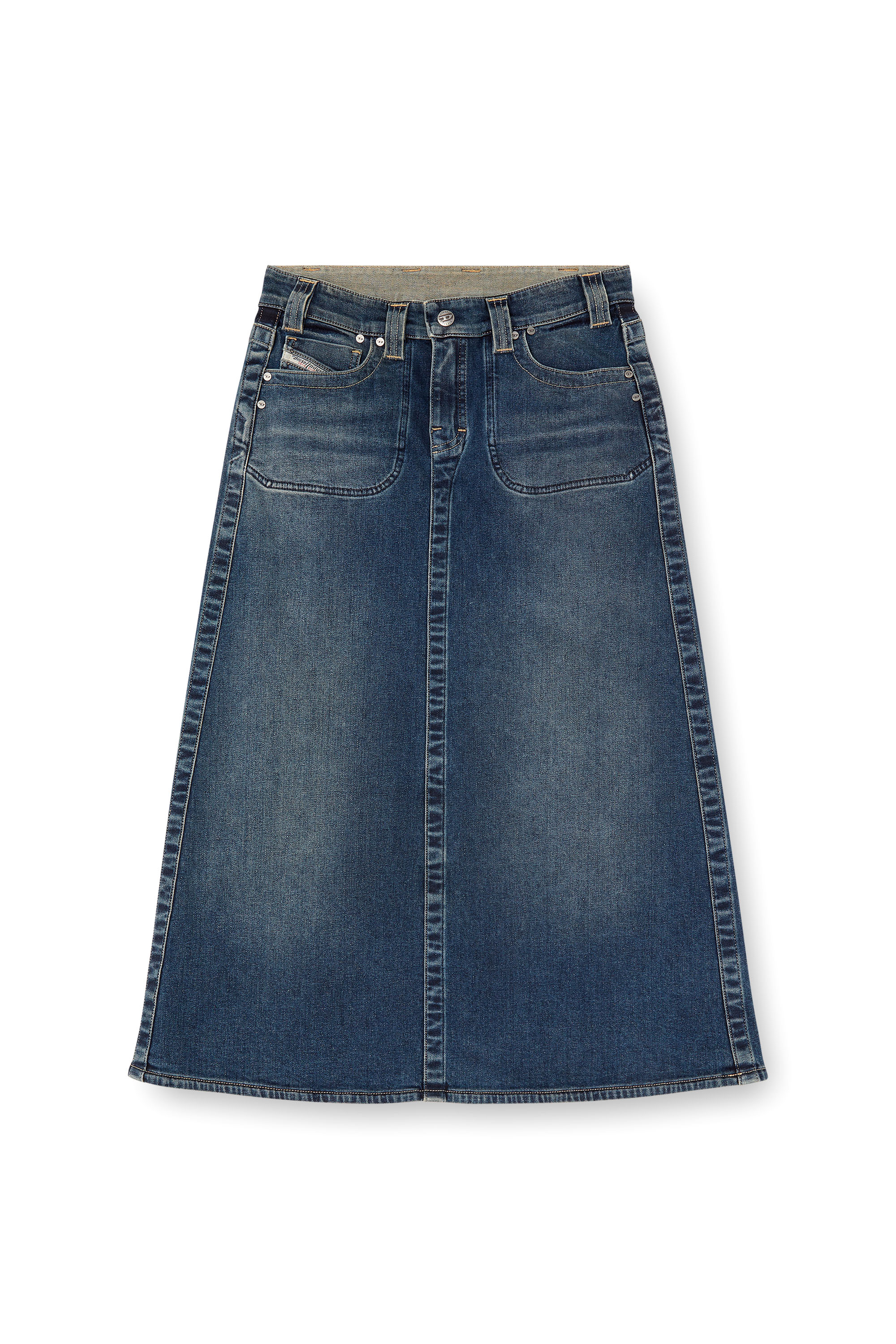 Diesel - DE-PAGO-MID-RE, Female's Midi skirt in Rehab denim in ダークブルー - 3