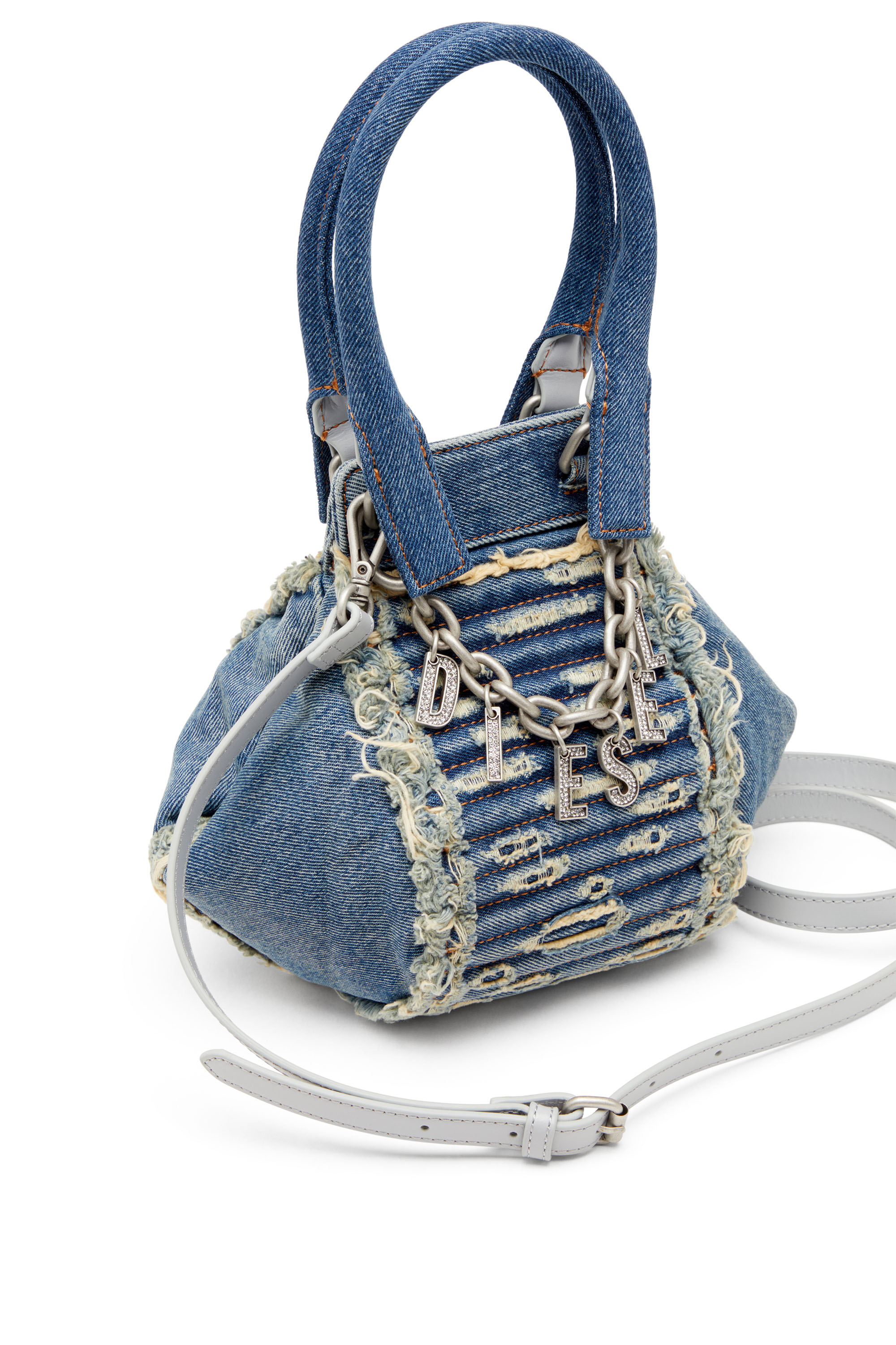 Diesel - D-VINA-XS, Female D-Vina-Xs-Handbag in distressed quilted denim in ブルー - Image 5