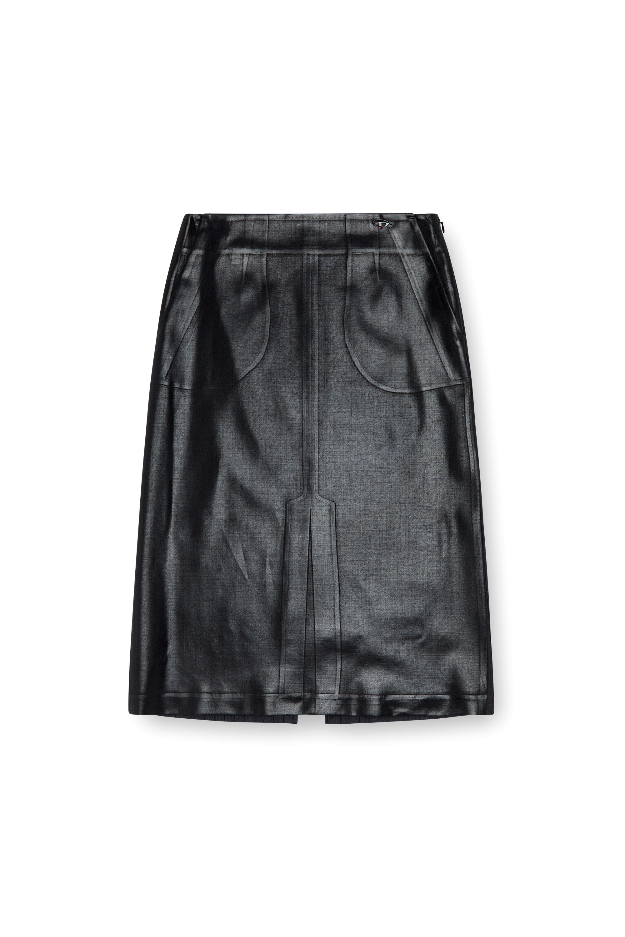 Diesel - O-RION, Female Pinstripe skirt with coated front in ブラック - Image 3