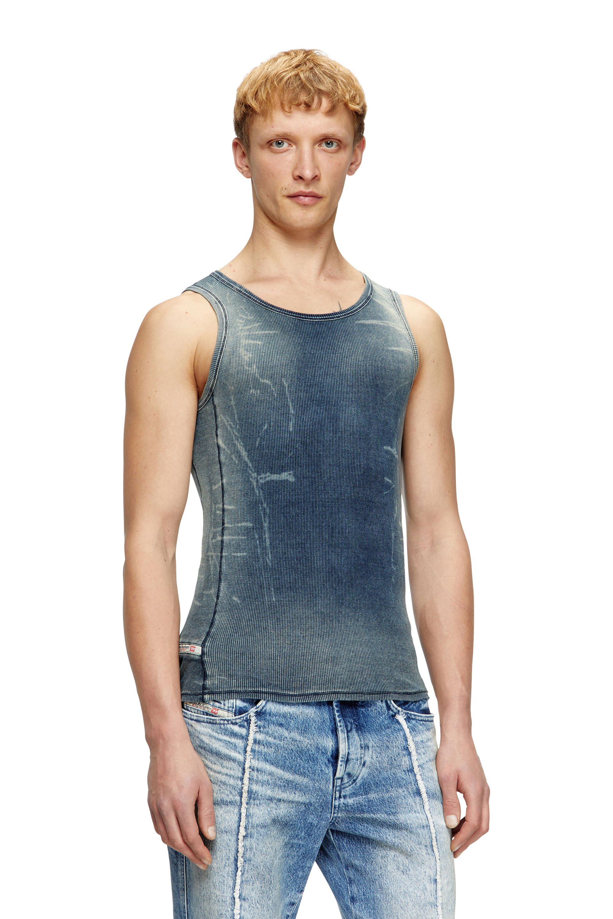 Diesel - T-GO, Unisex's Ribbed tank top with denim trompe l'oeil in ダークブルー - 1