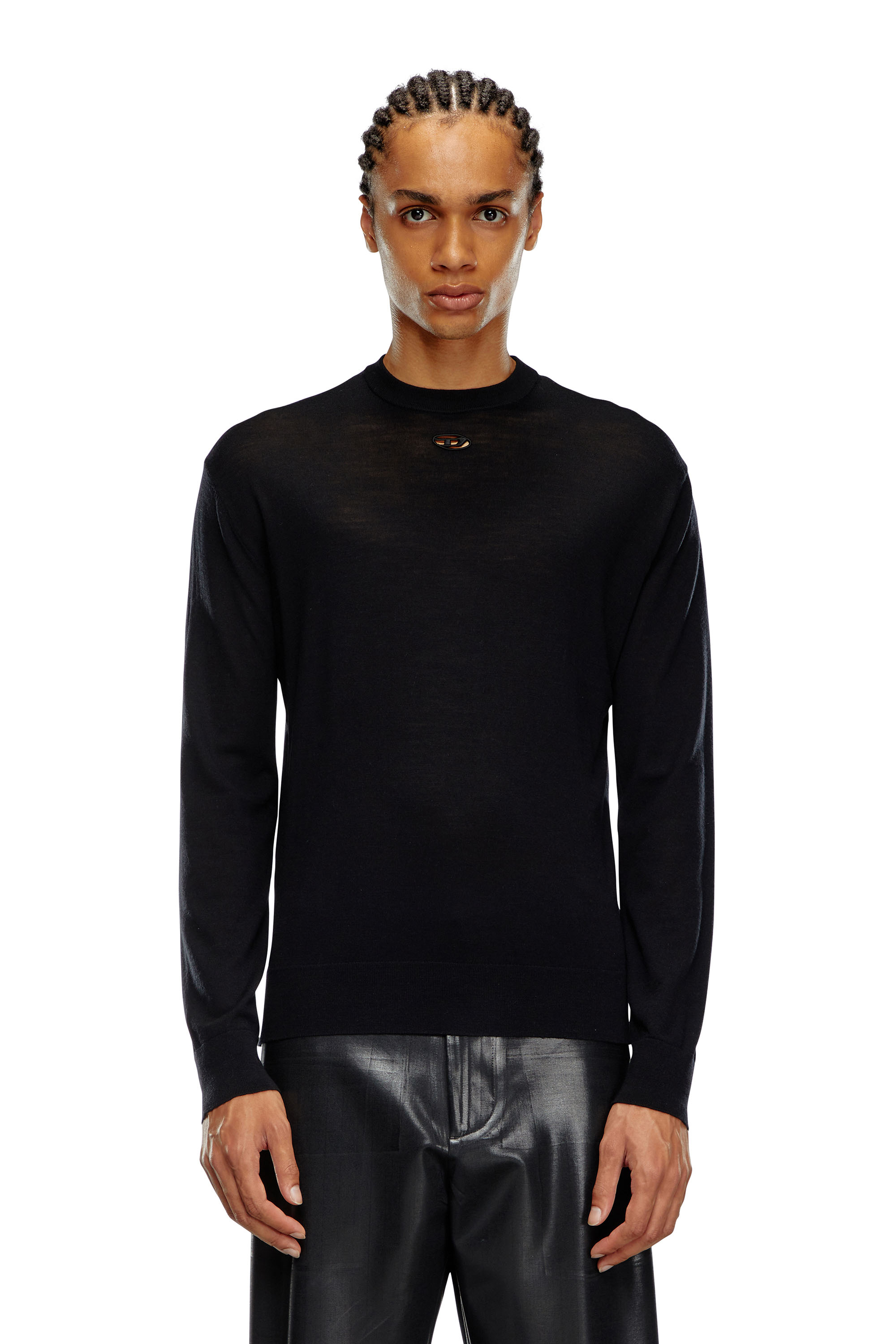 Diesel - K-GARTH, Male Wool jumper with cut-out Oval D logo in ブラック - Image 6