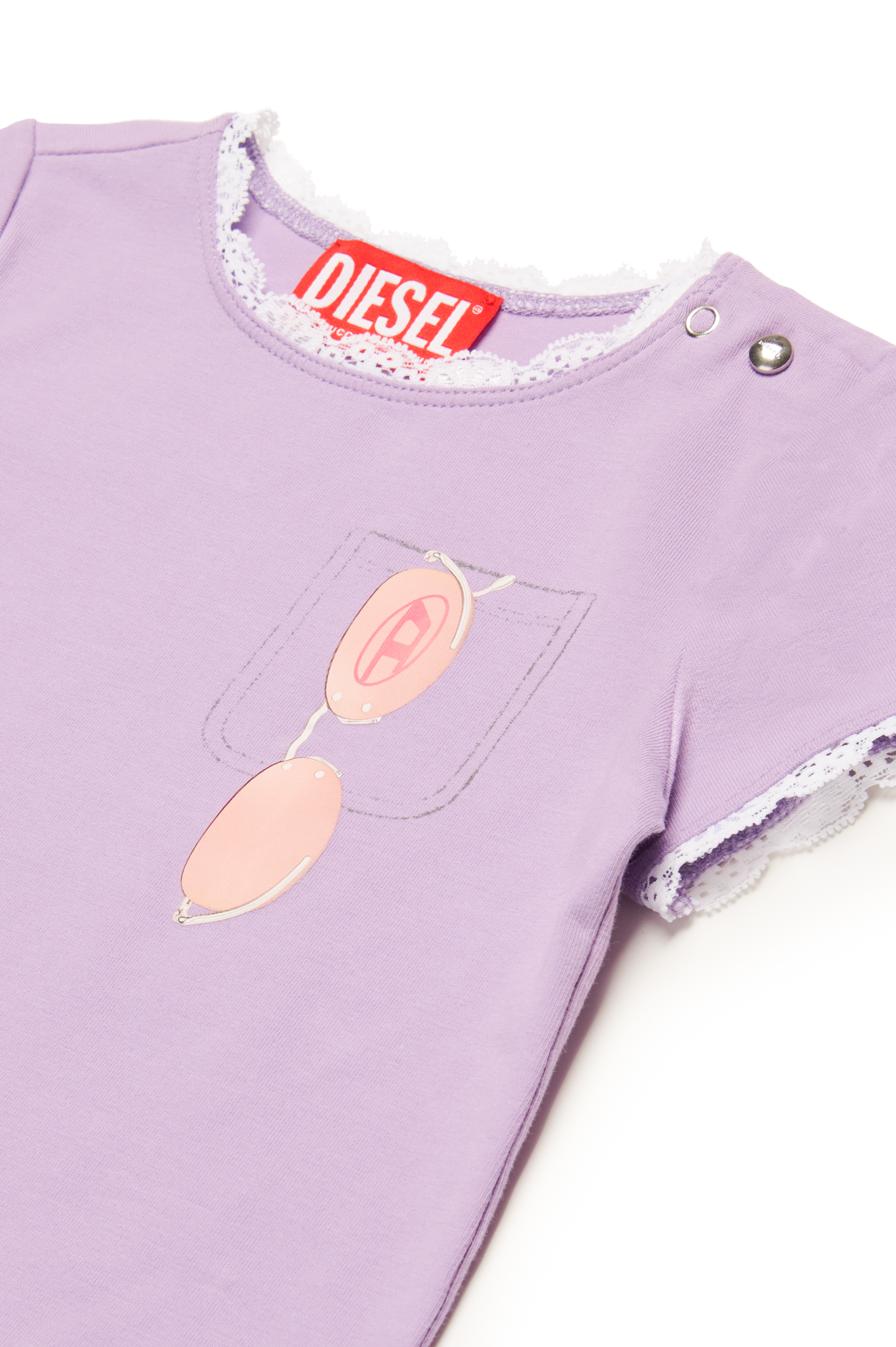 Diesel - TLUCIB, Female's Lace-trim T-shirt with sunglasses print in ライラック - 3