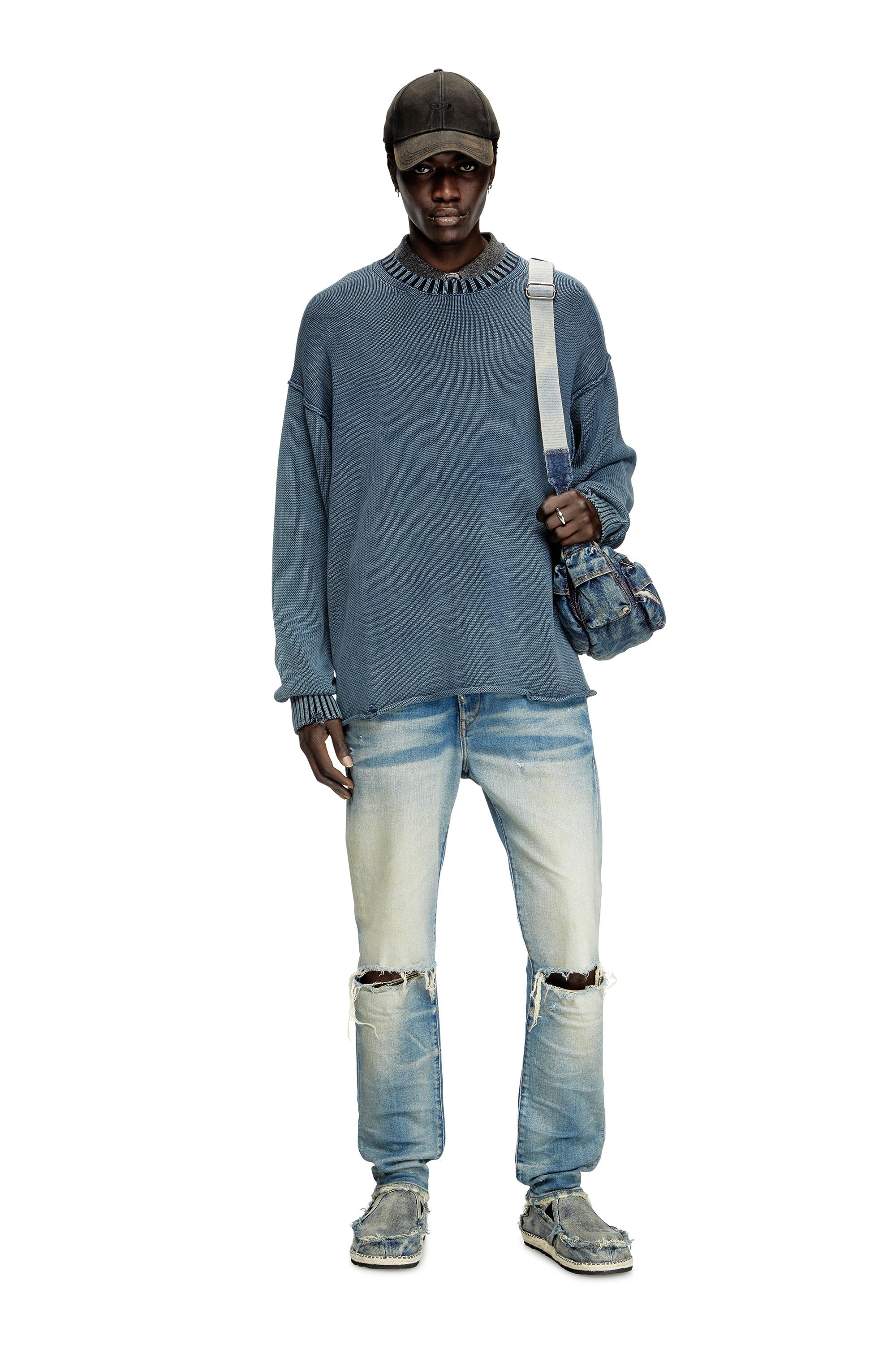 Diesel - K-DELOS-A, Male's Denim-look distressed jumper in null - 2